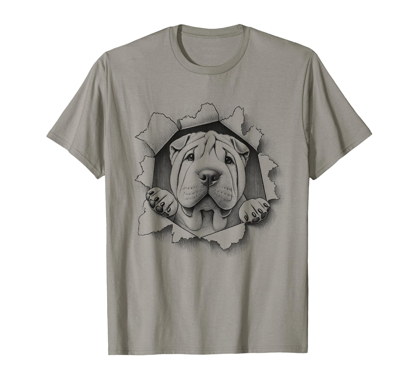 Cute Chinese Shar Pei Peeking Dog Design Men Women Kids T-Shirt