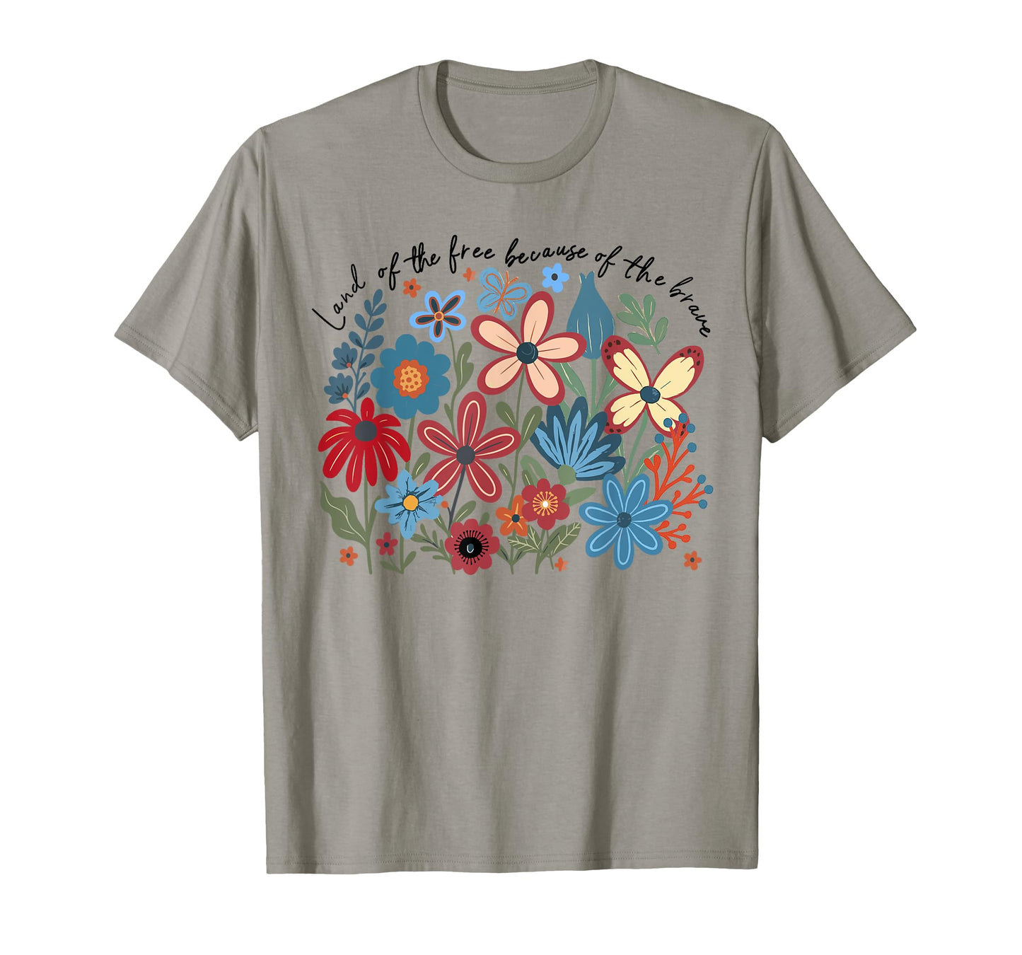 Land Of Free Because Of The Brave 4th Of July Boho Floral T-Shirt