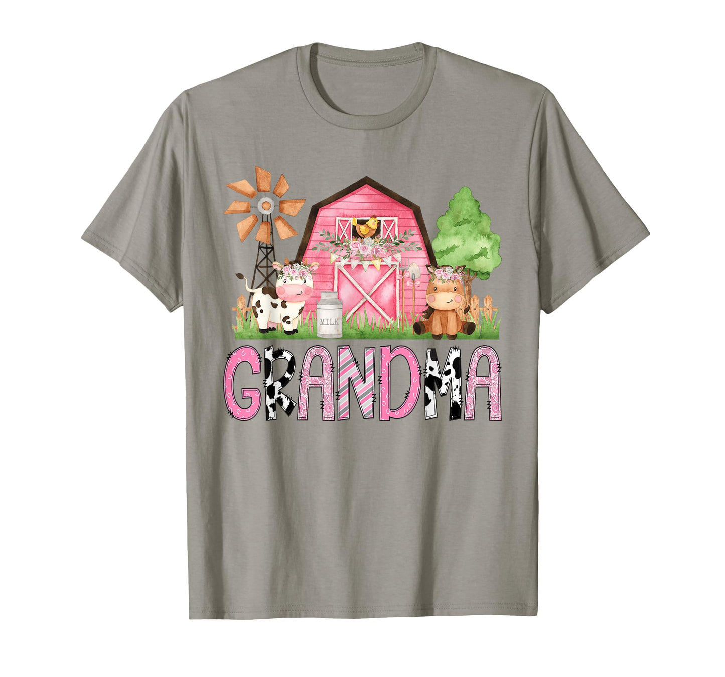 Grandma Pink Farm Animal Birthday Kids Matching Family T-Shirt