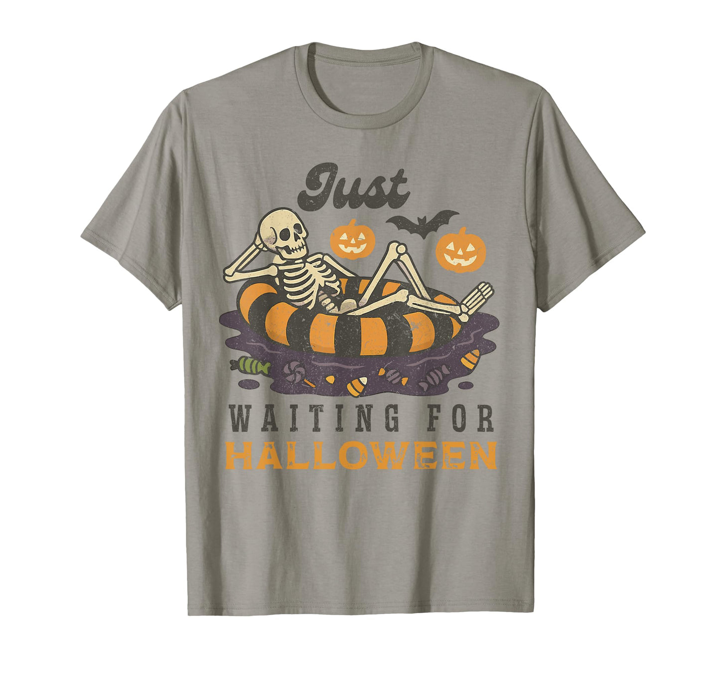Just Waiting for Halloween Funny Skeleton Spooky Summerween T-Shirt