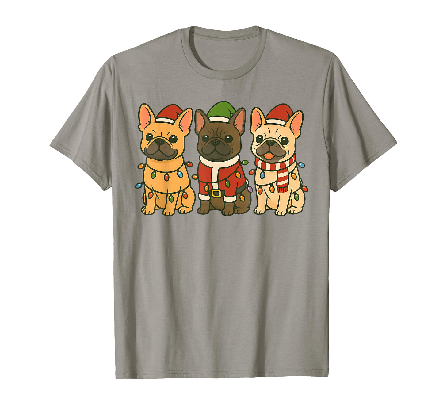 Cute French Bulldog Dogs Christmas Lights Santa Holiday Fun T-Shirt