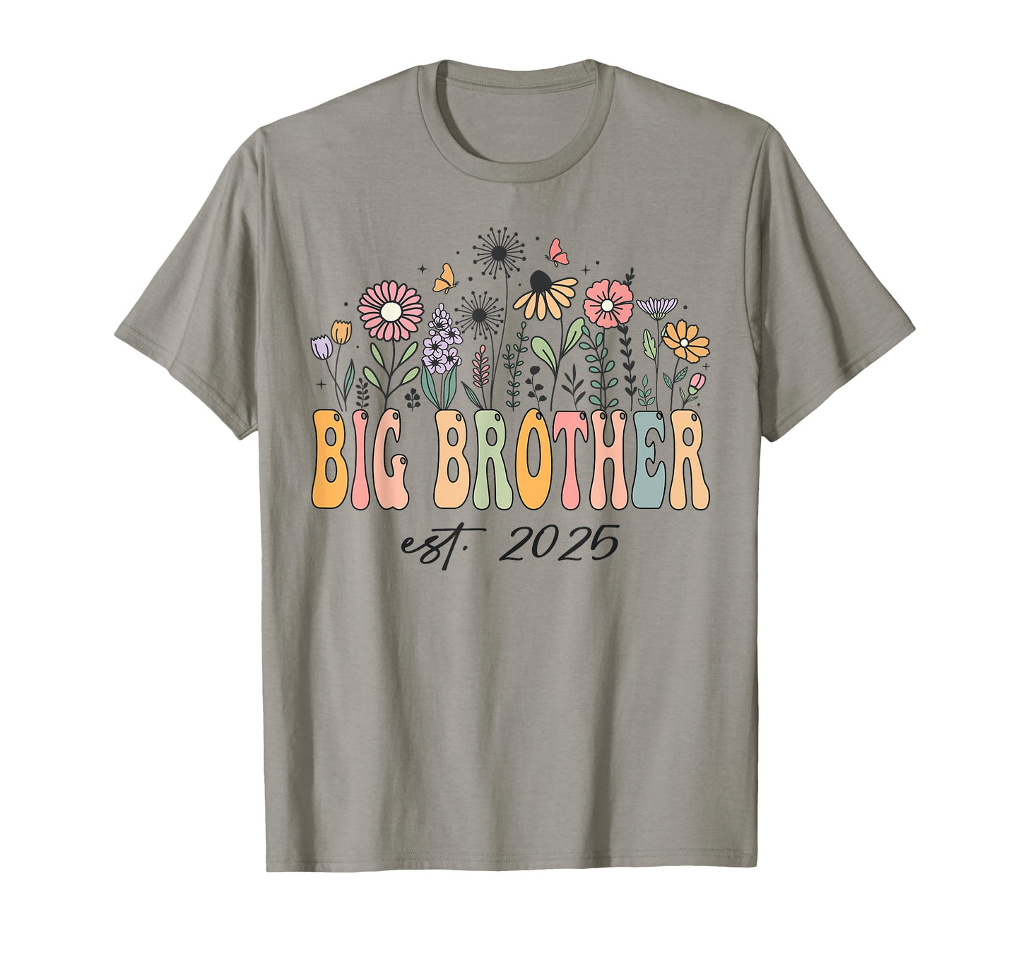 Big Brother Est. 2025 Floral Groovy Retro Hippie Wildflower T-Shirt