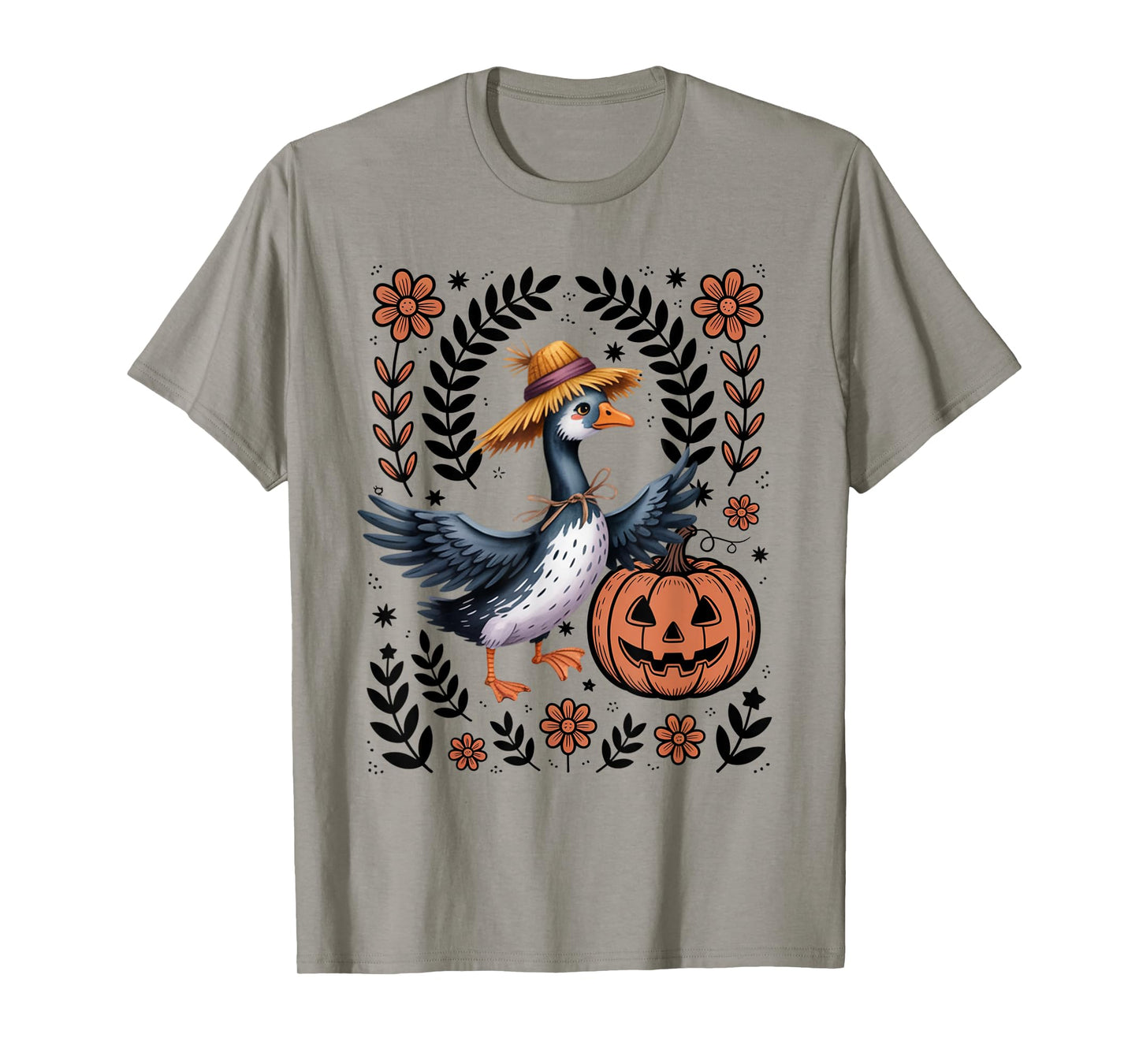 Boho Floral Silly Goose Fall Halloween Pumpkin Patch T-Shirt
