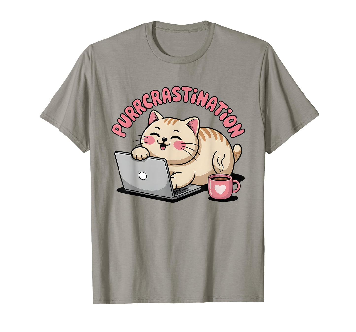 Purrcrastination Funny Cat Laptop Humor T-Shirt