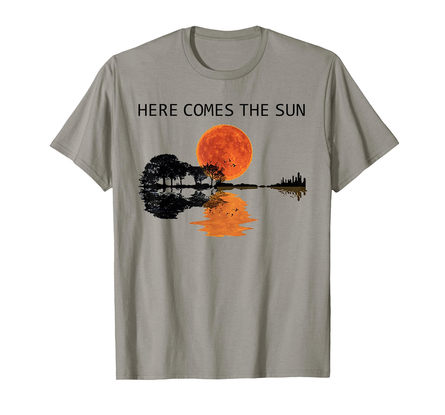 Here Comes The Sun Guitar Shadow Water Retro Sunset T-Shirt