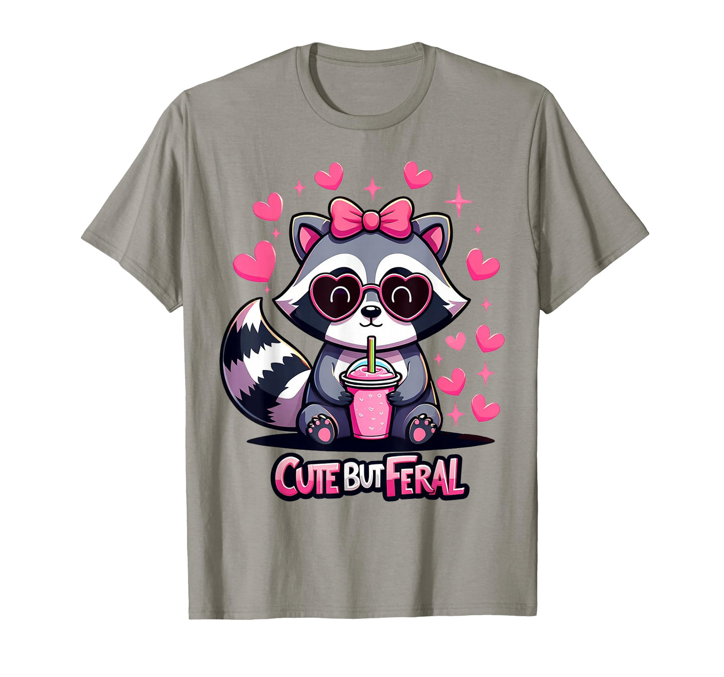 Cute But Feral Funny Pink Racoon with Glasses Kids T-Shirt