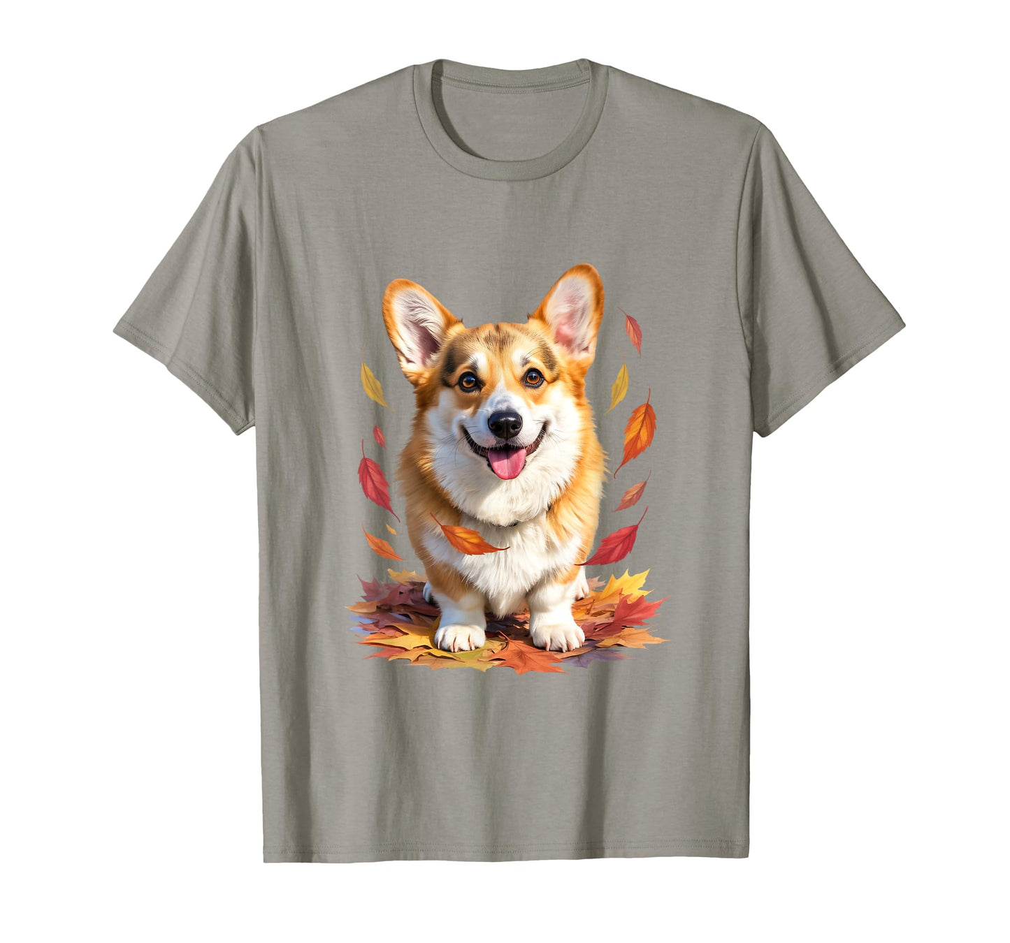 Happy Corgi with Autumn Leaves Design for Dog Lovers T-Shirt