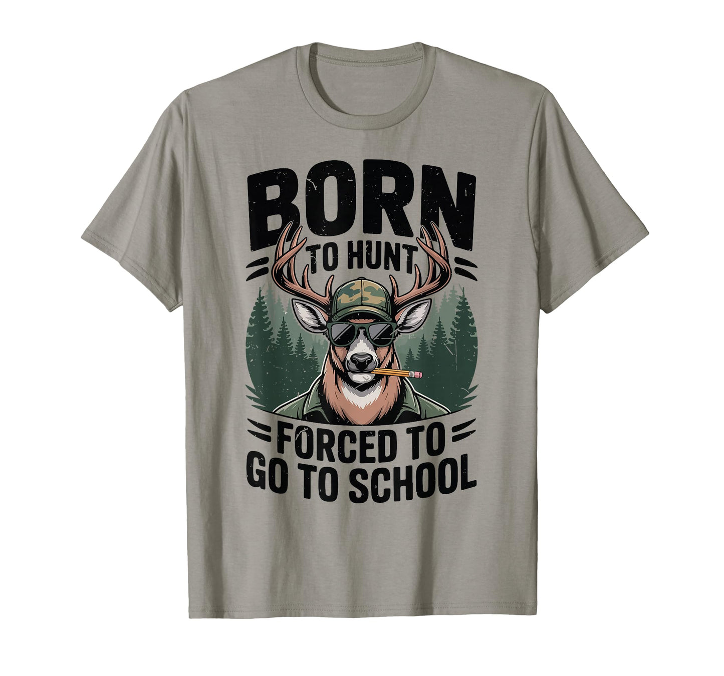 Youth Boy Camo Deer Hunting Born Hunt Forced Go School Funny T-Shirt