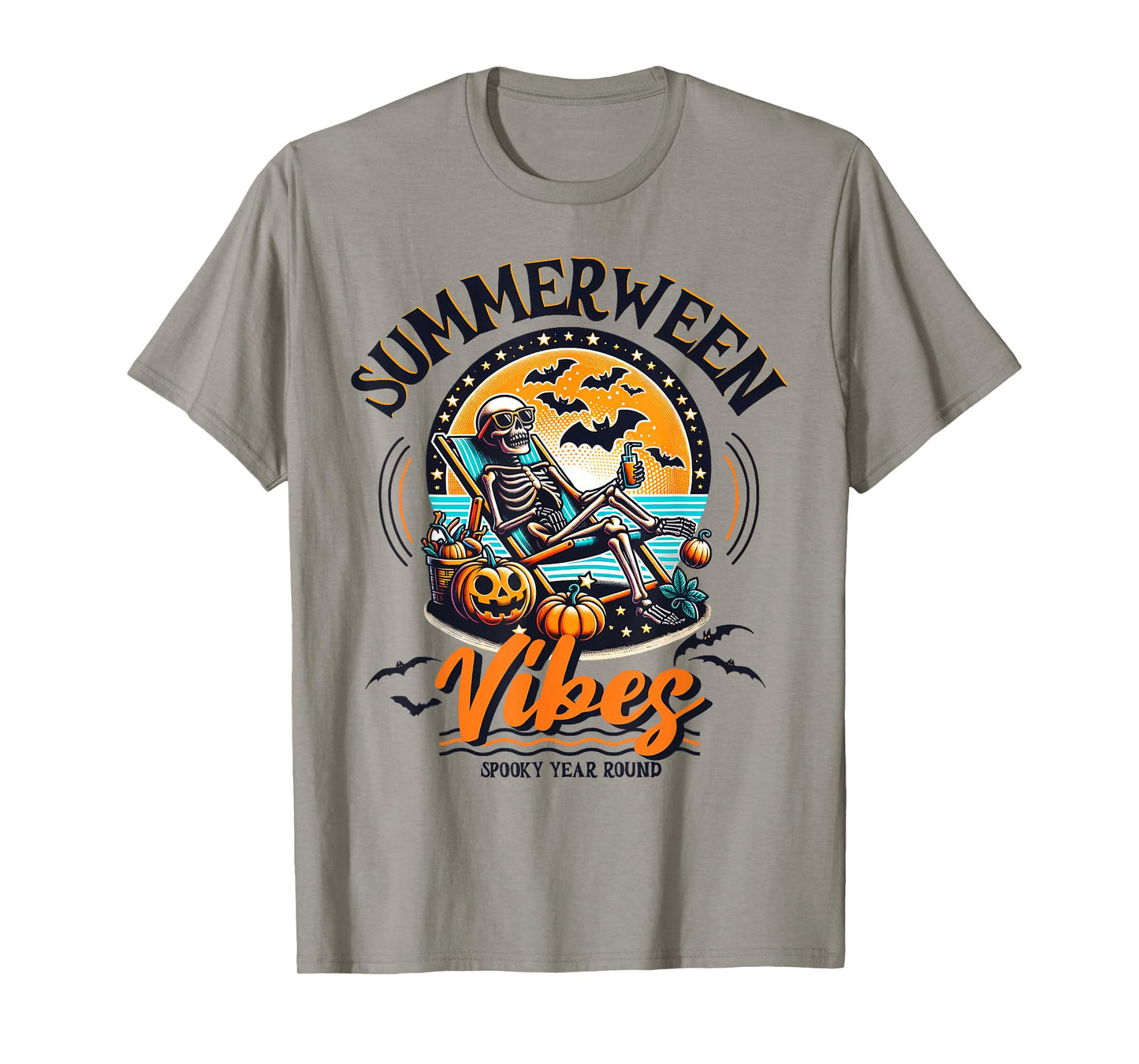 Summerween Skeleton Spooky Year Round Summer Halloween T-Shirt