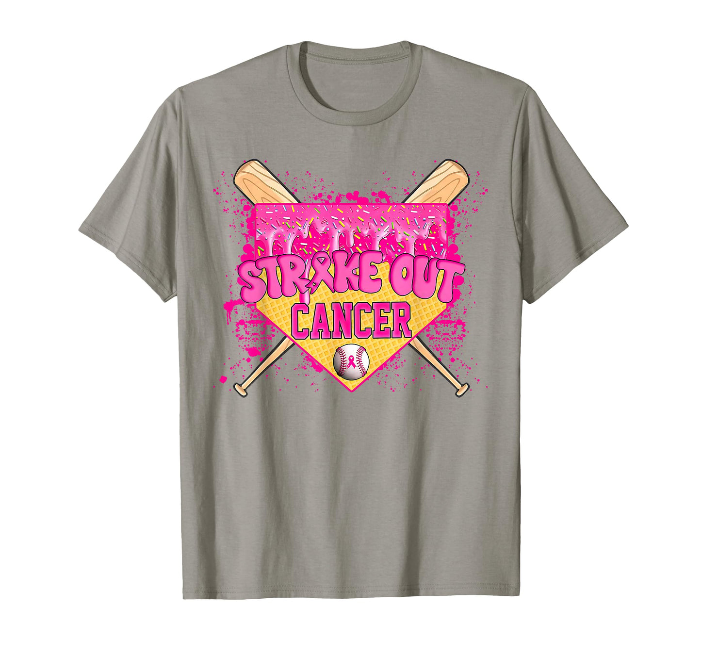 Strike Out Breast Cancer Warrior Baseball Drip Home Plate T-Shirt