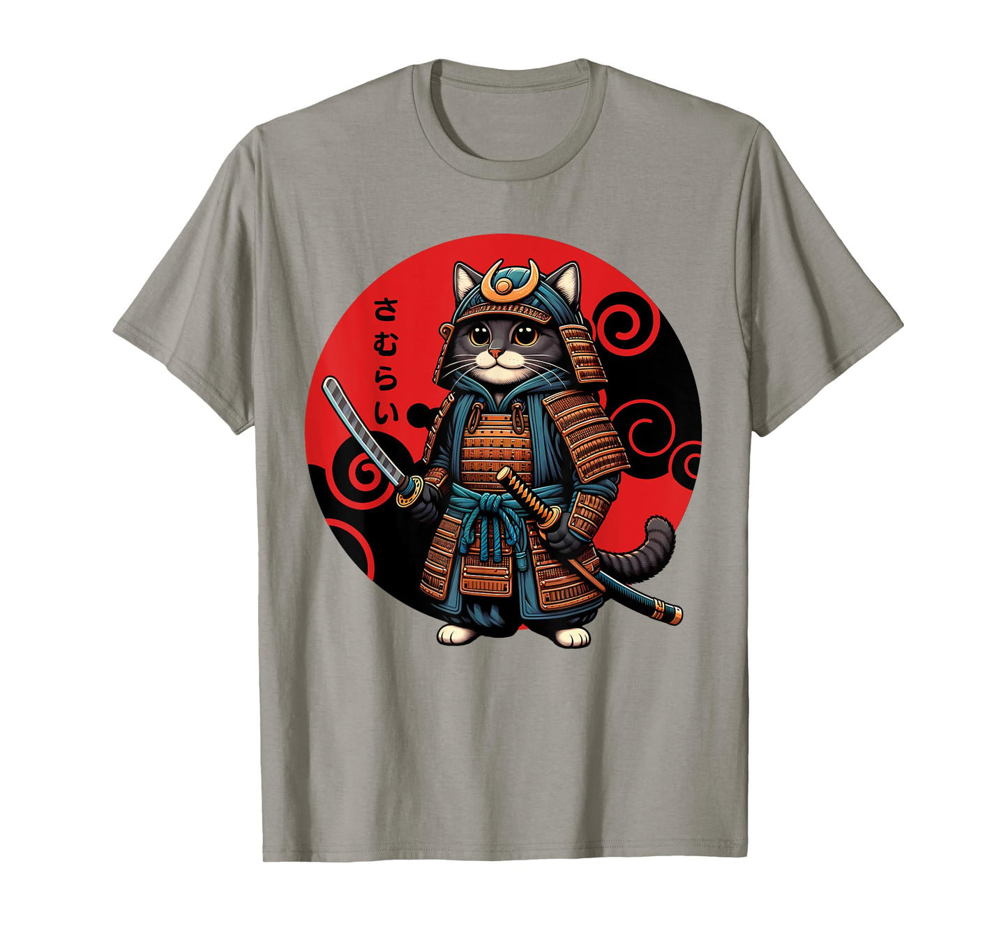 Funny Cute Samurai Cat Japanese Parody Katana Fighter Anime T-Shirt for Men Women Kids