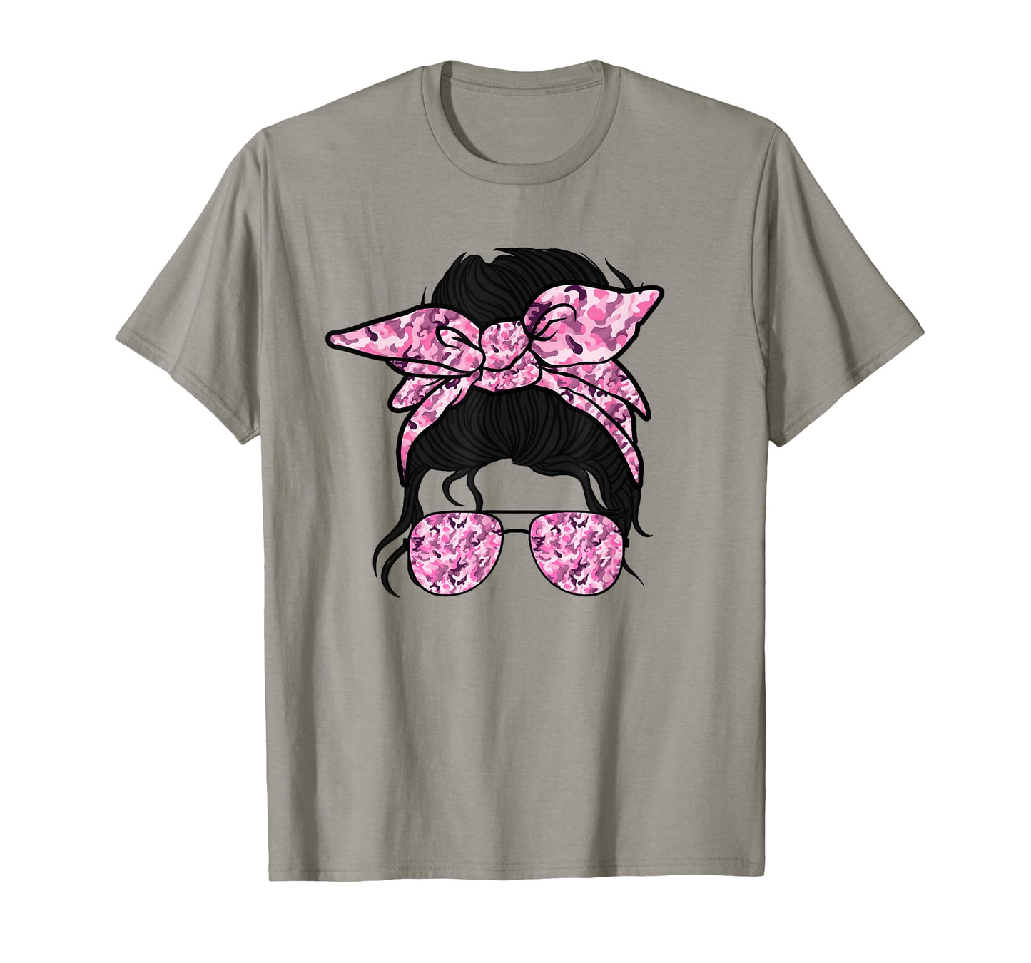 Pink Camouflage Camo Messy Bun Hunting For Girls Women Kids T-Shirt