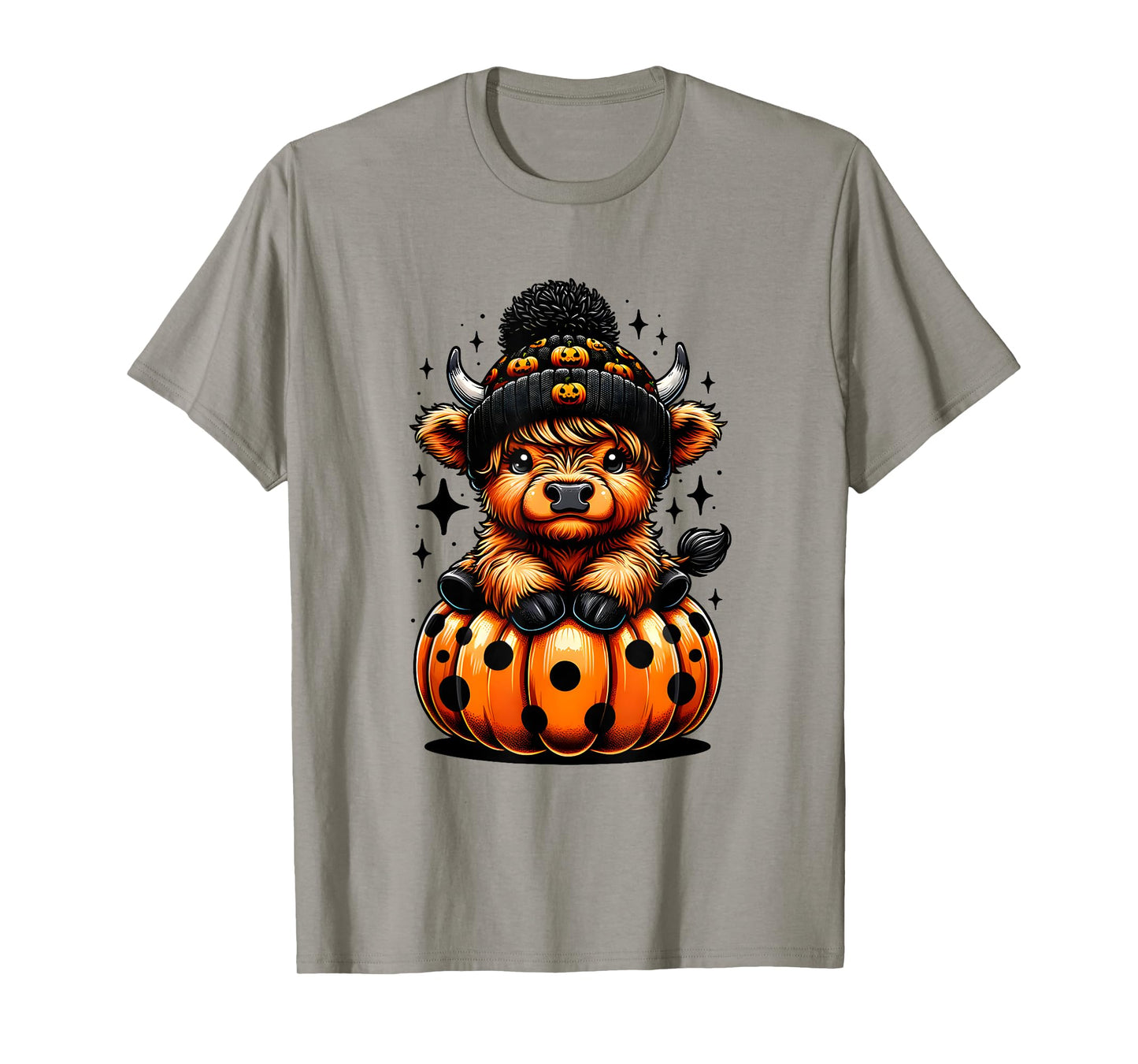 Cute Highland Cow Halloween With Pumpkin Spooky Season Funny T-Shirt