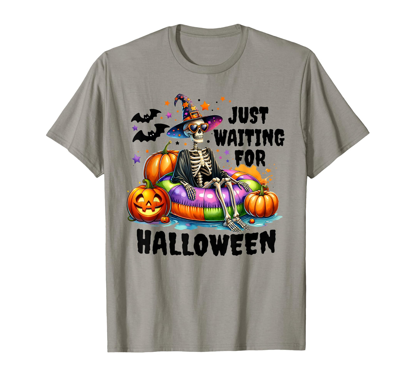 Just Waiting for Halloween Funny Skeleton Spooky Summerween T-Shirt