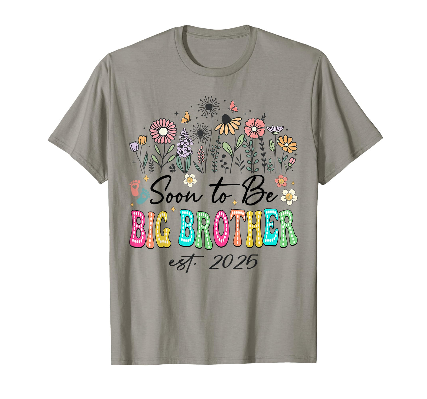 Soon To Be Big Brother Est. 2025 Floral Wildflower Hippie T-Shirt