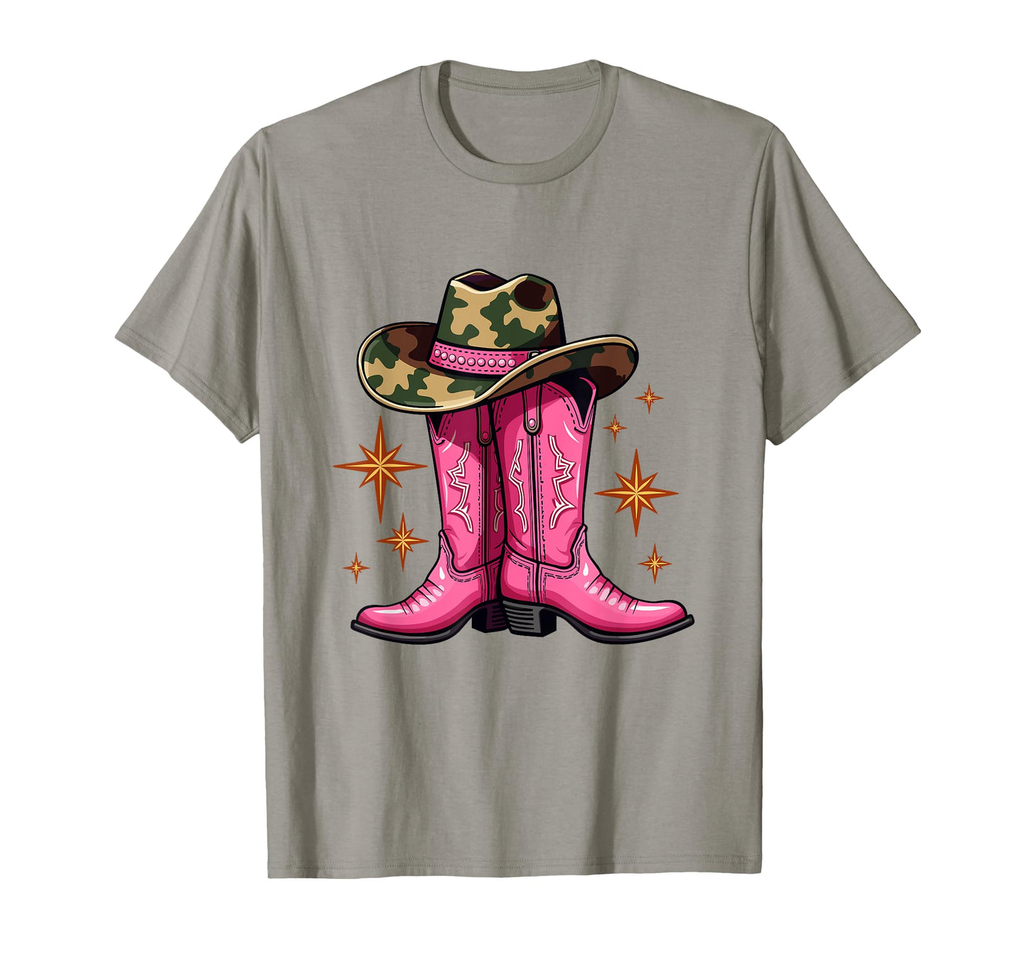 Pink Cowboy Boots & Camo Hat Country Western T-Shirt