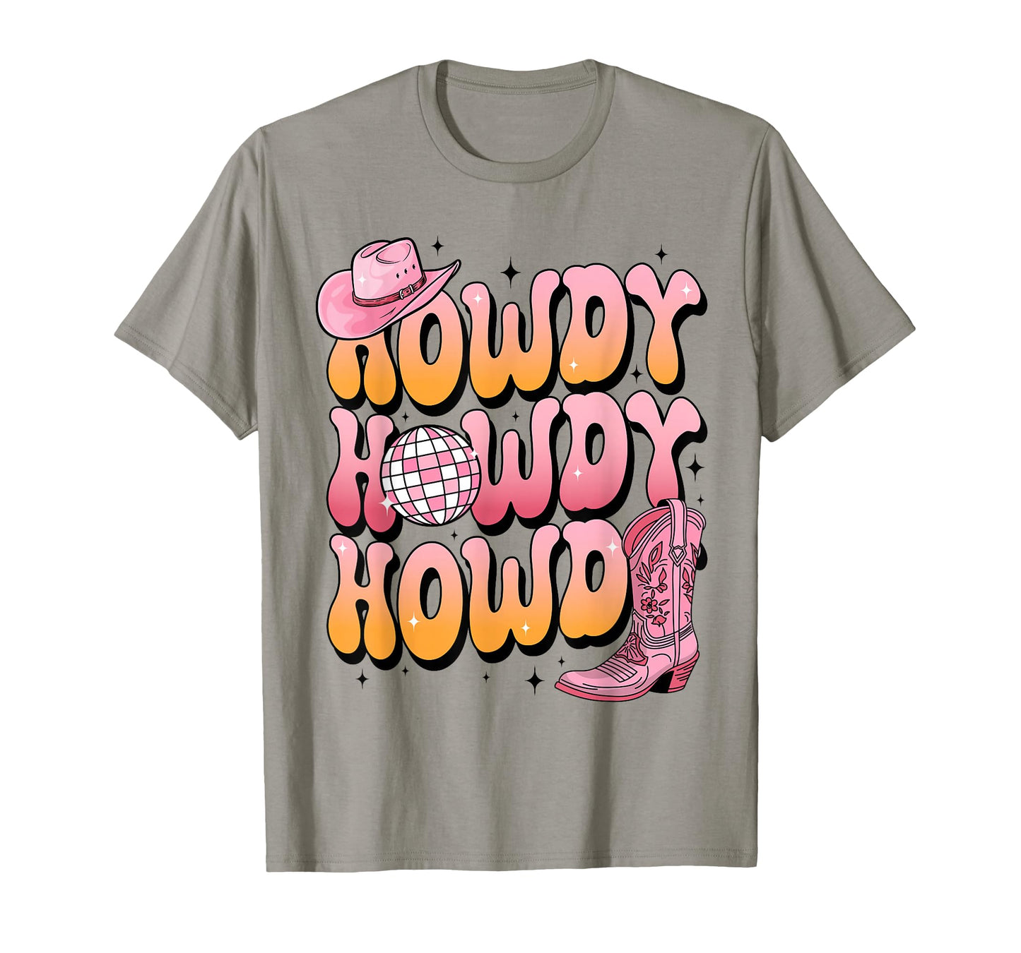 Howdy Cowgirl Women Girls Disco Ball Cowgirl Boot Hat Howdy T-Shirt