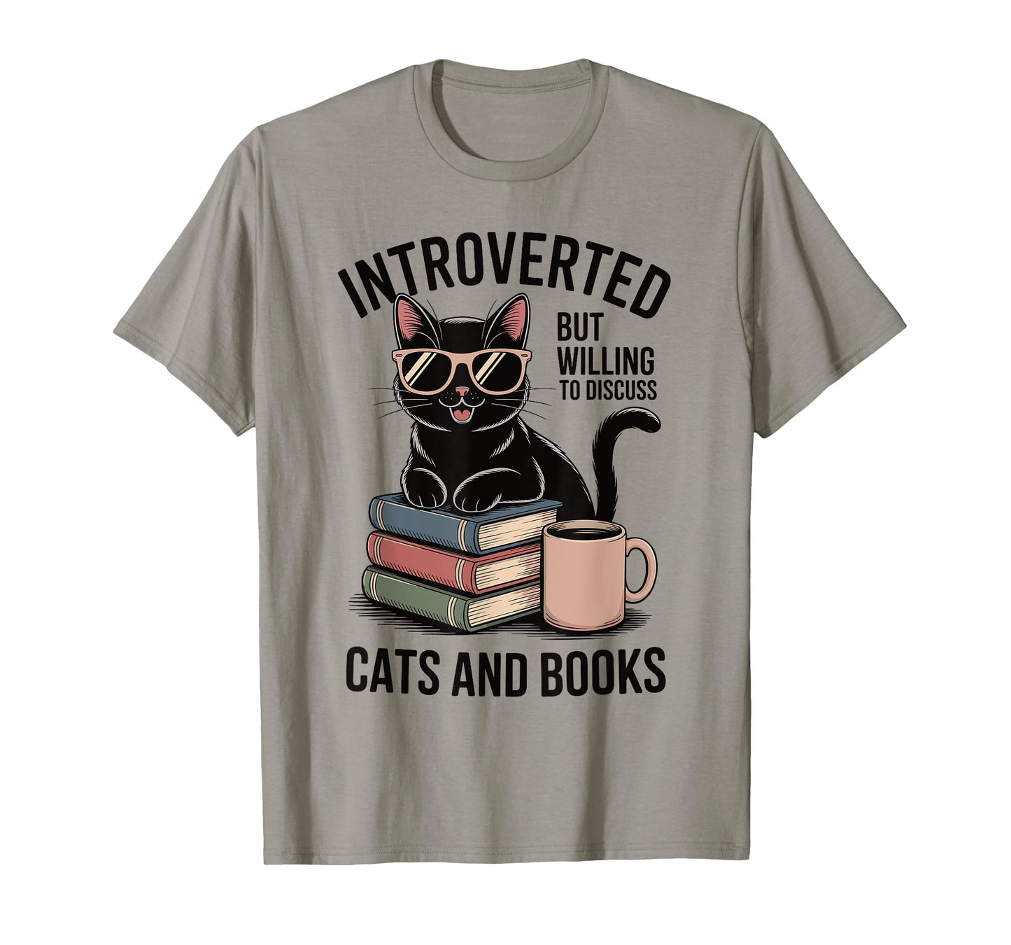 Introverted Cat Reading Books Coffee Humor Book & Pet Lovers T-Shirt