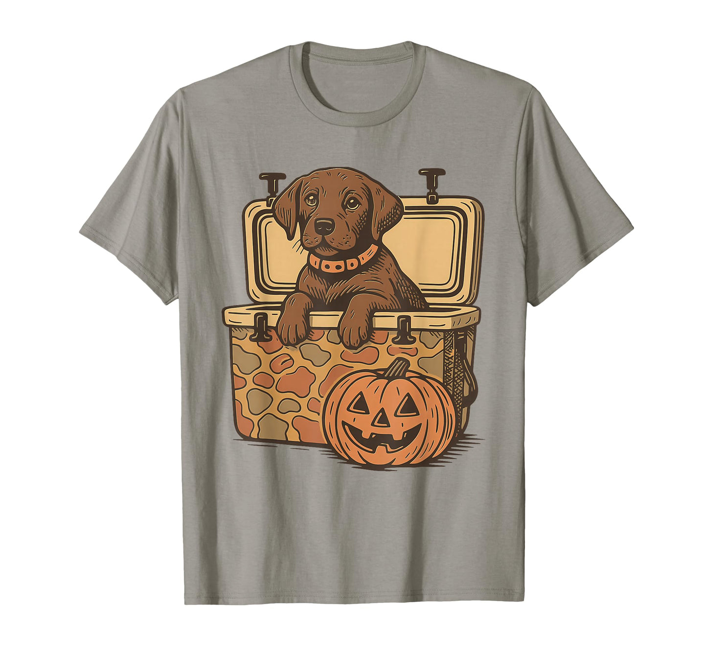 Halloween Brown Lab Pumpkin Face, Retro Camo Hunting Dog T-Shirt