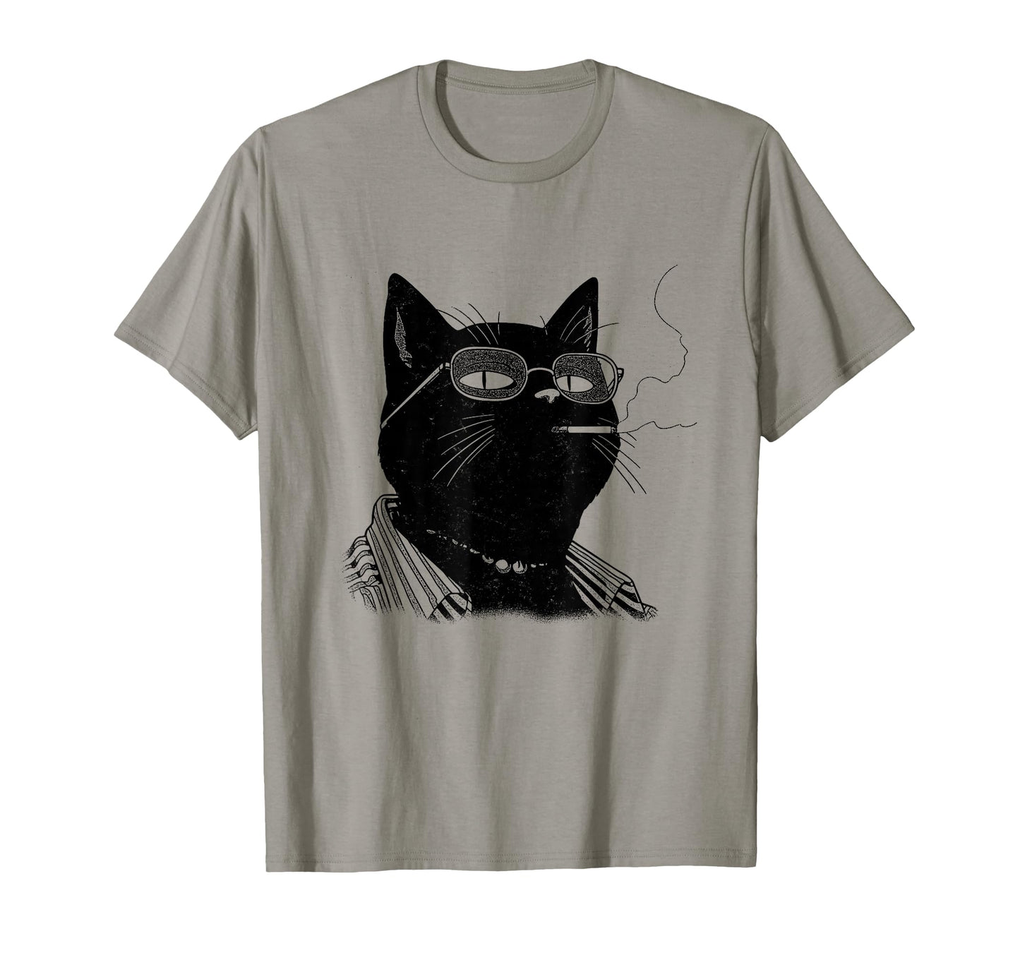 Funny Japanese Smoking Black Lucky Cat Manga Minimalist T-Shirt
