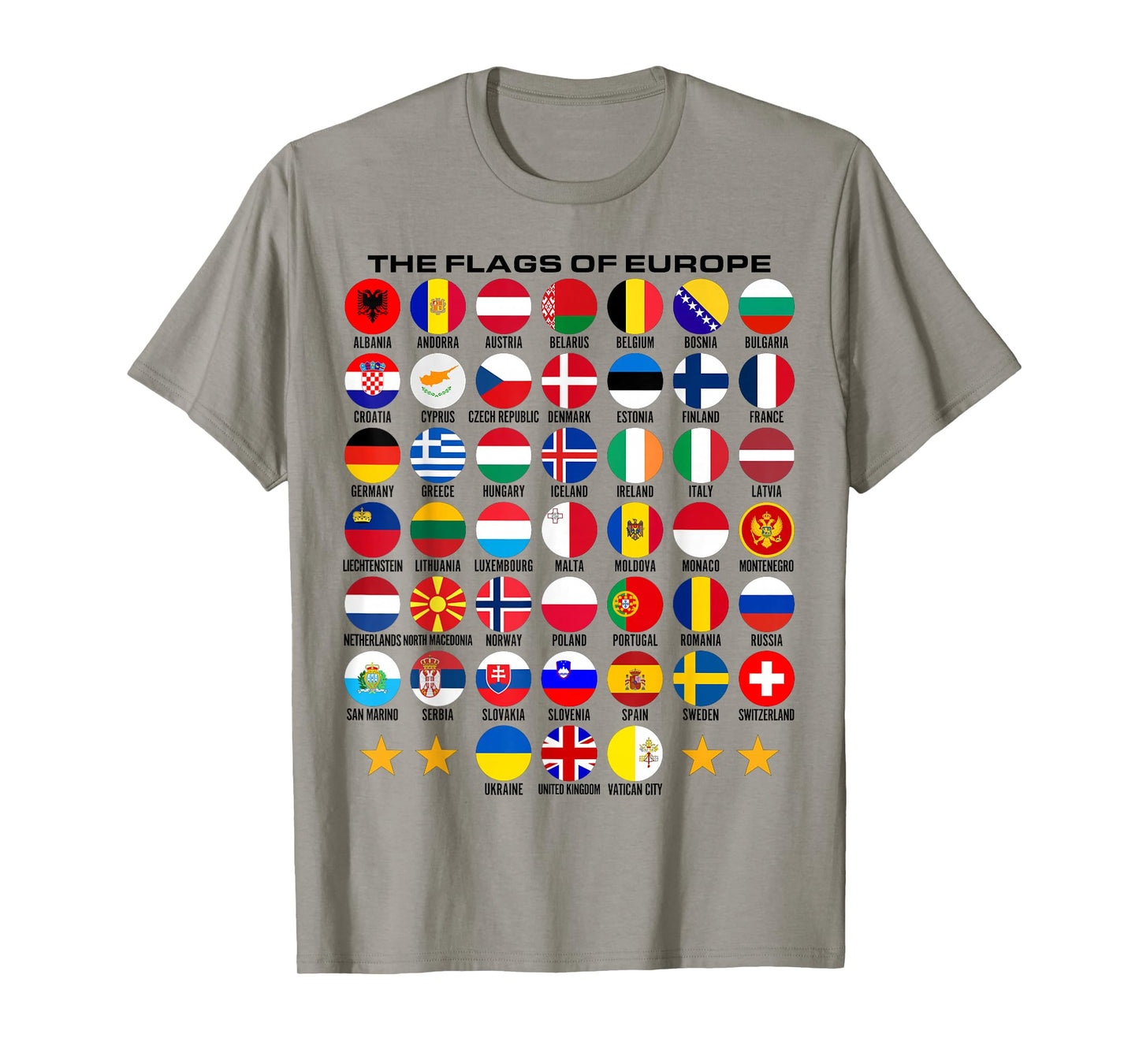 Flags of Europe 45 Countries Flags of European Geography T-Shirt