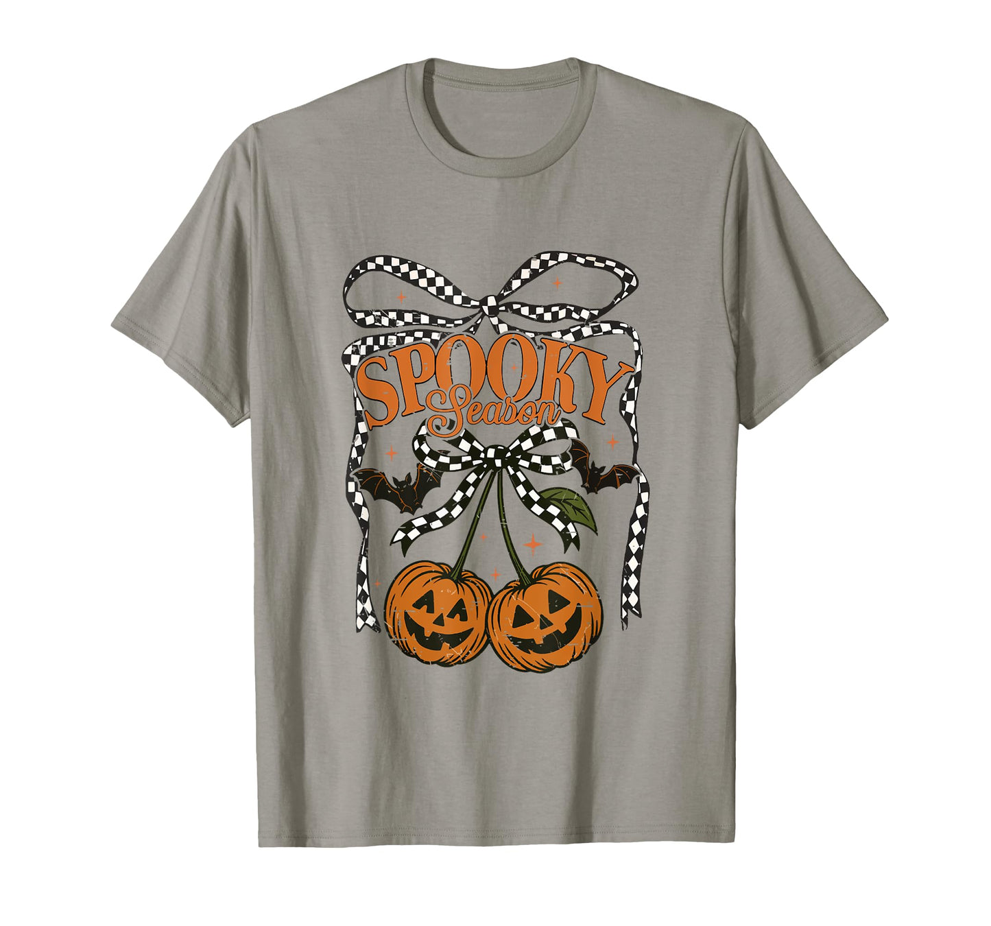Spooky Season Checkered Bow Pumpkin Cherries Fall Autumn T-Shirt
