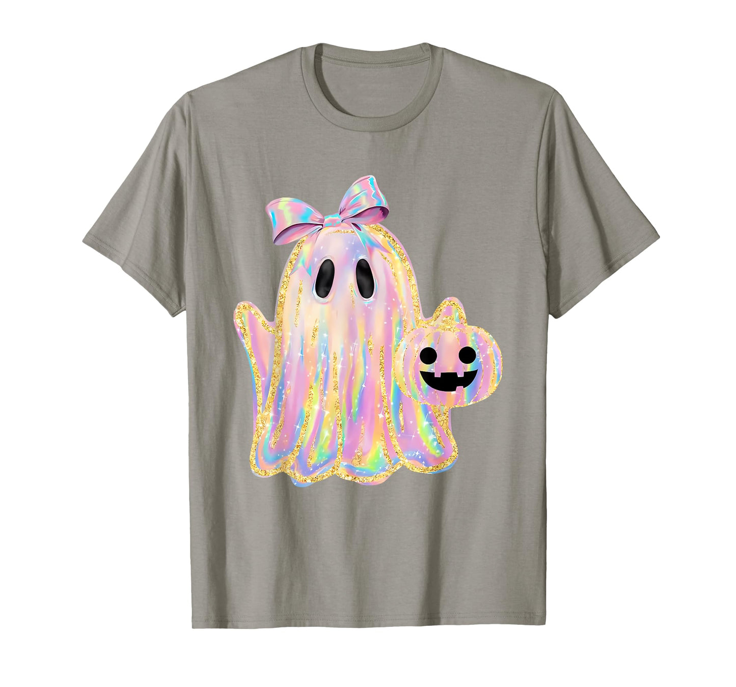Disco Ghost Pumpkin Halloween Girly Coquette Bow T-Shirt