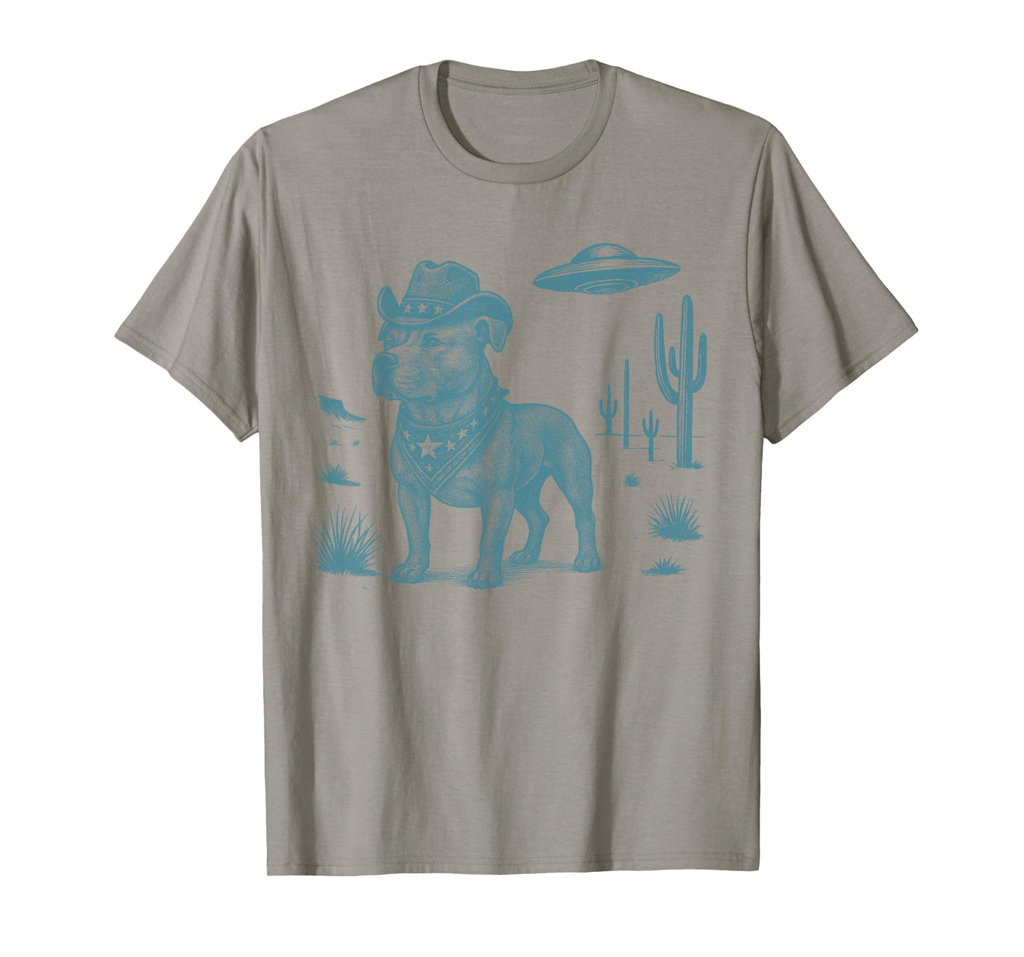 Pitbull Cowboy Vintage UFO Western Country Dog Lovers Gift T-Shirt