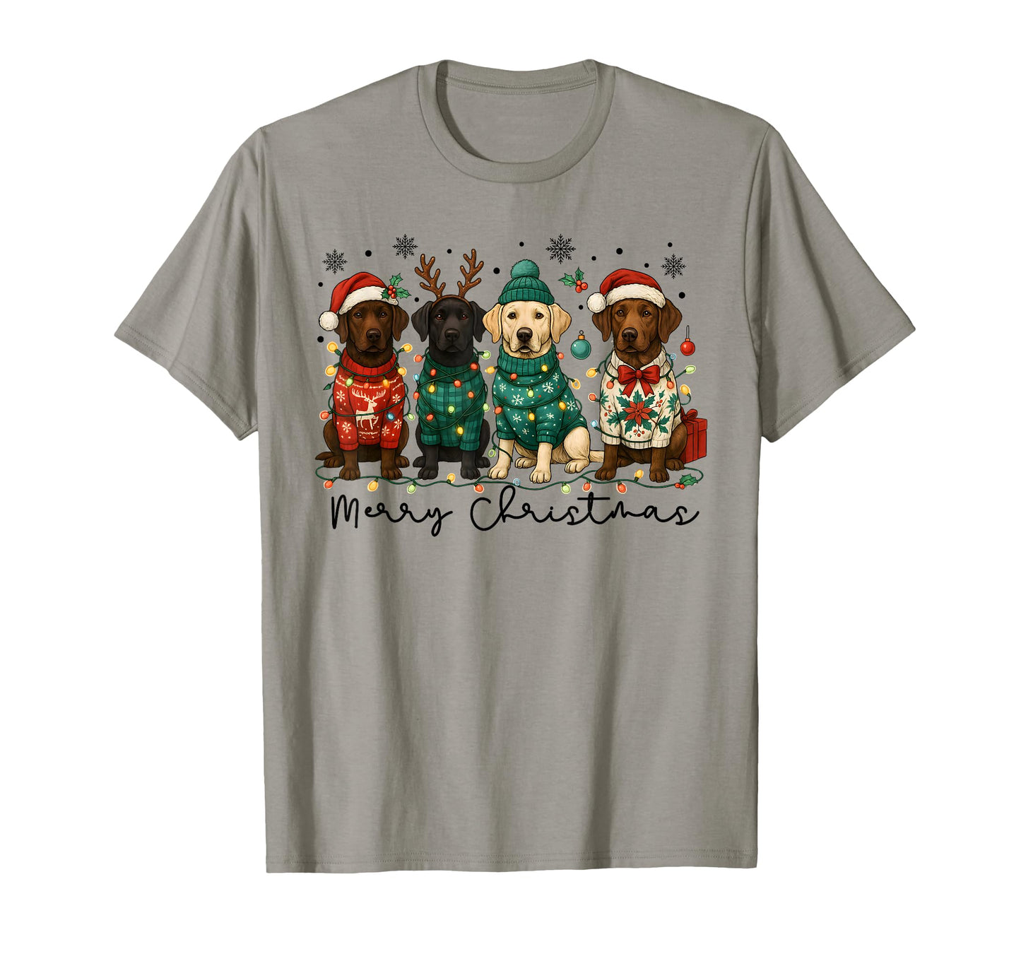 Merry Christmas Labrador Dog Retro Xmas Puppy Men Women Kids T-Shirt