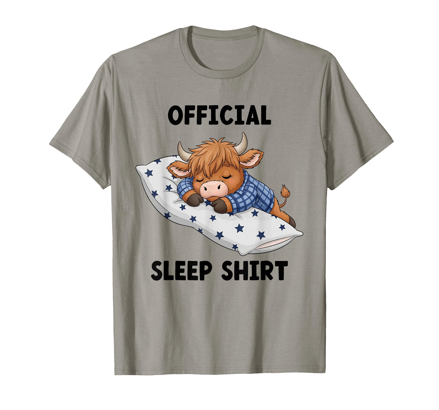 Sleepy Highland Cow in Pajamas with Stars Pillow T-Shirt
