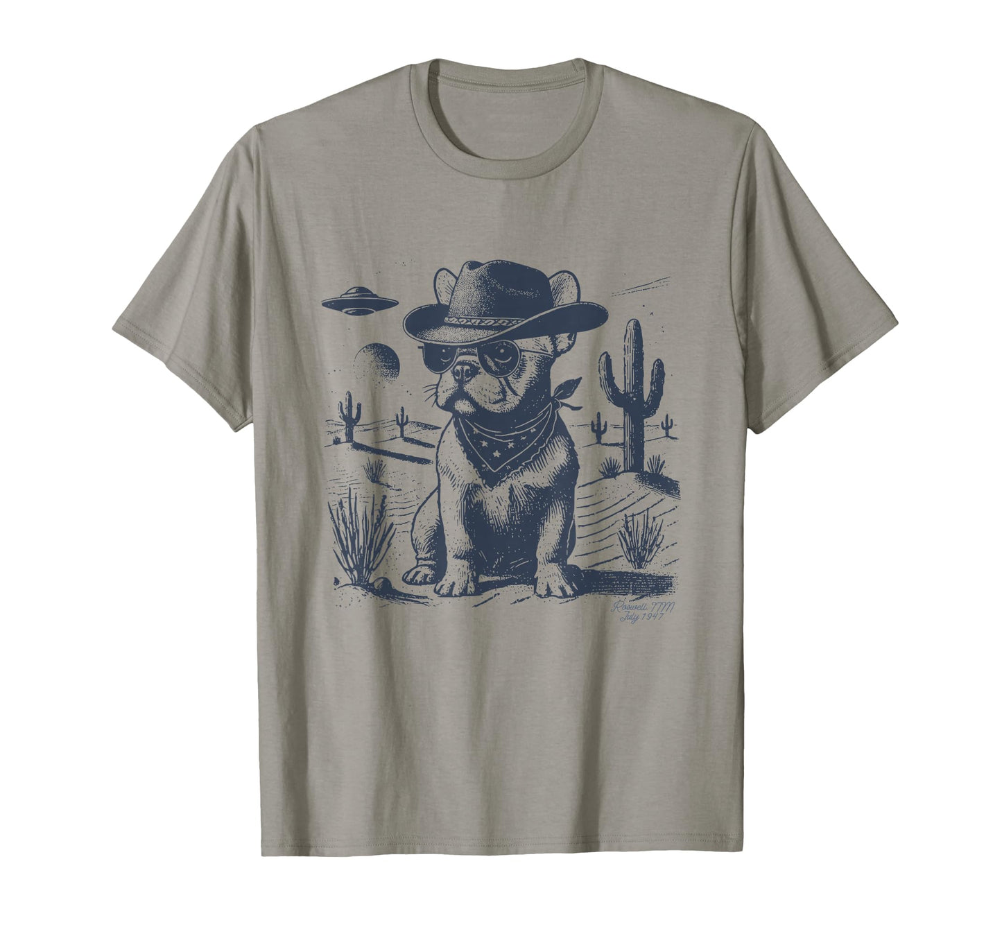 French Bulldog Frenchie Cowboy UFO Vintage Dog Mom Pet Dad T-Shirt