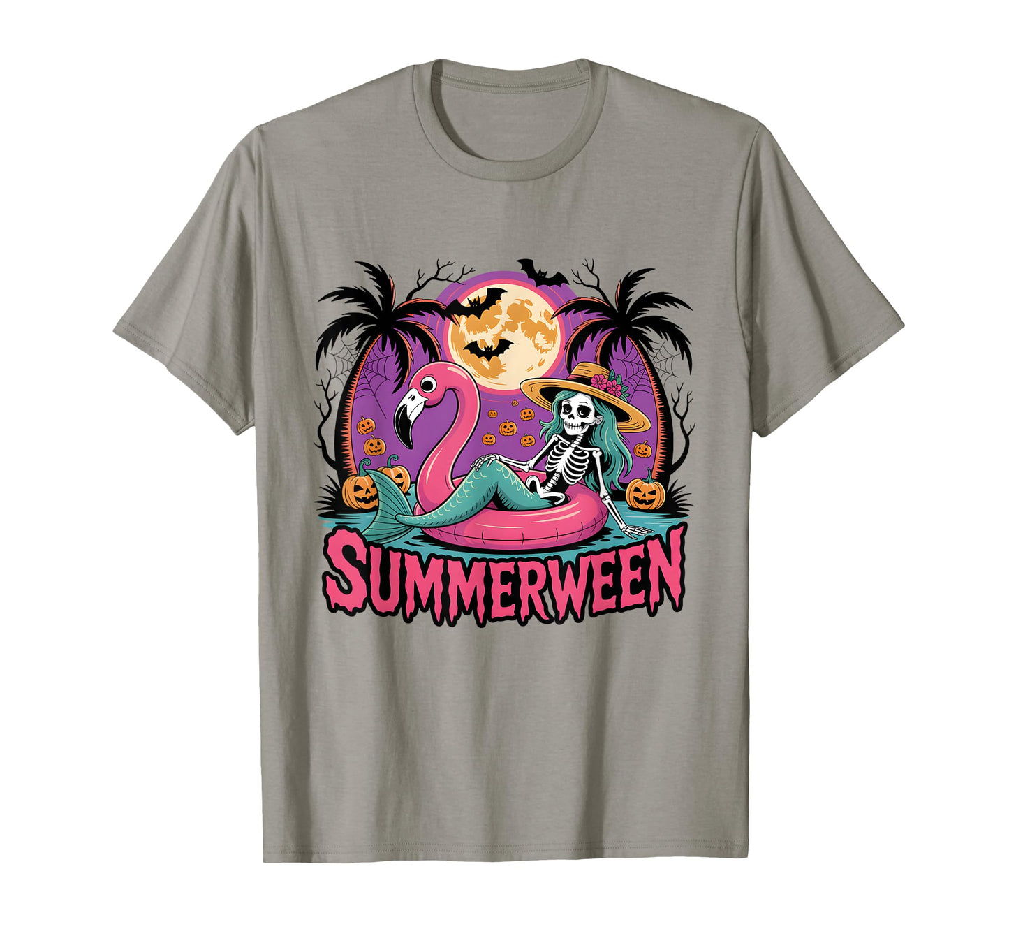 Summerween Skeleton Flamingo Halloween Summer Girl Women T-Shirt