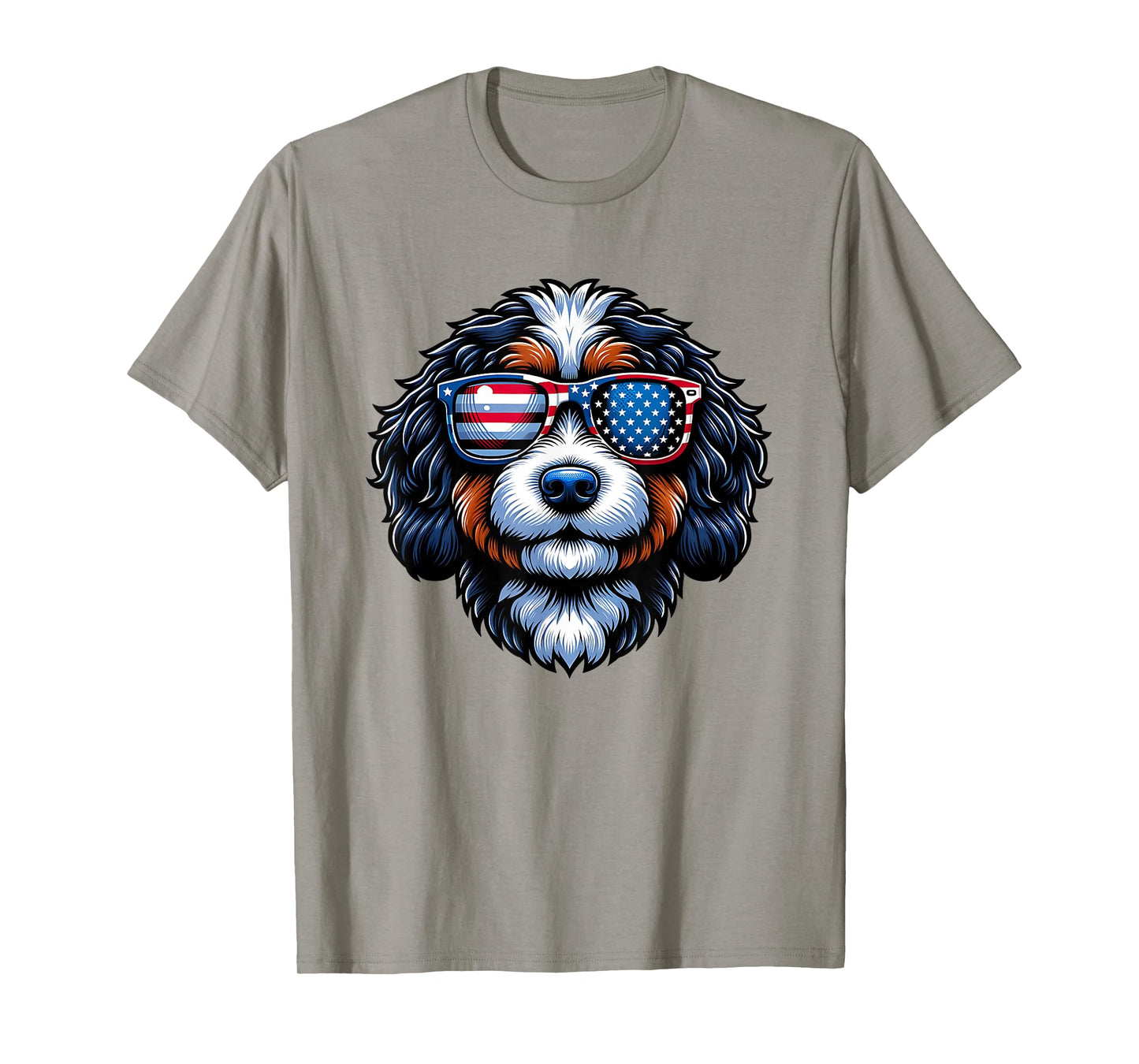 Patriotic Bernedoodle American Flag Sunglasses 4th of July T-Shirt