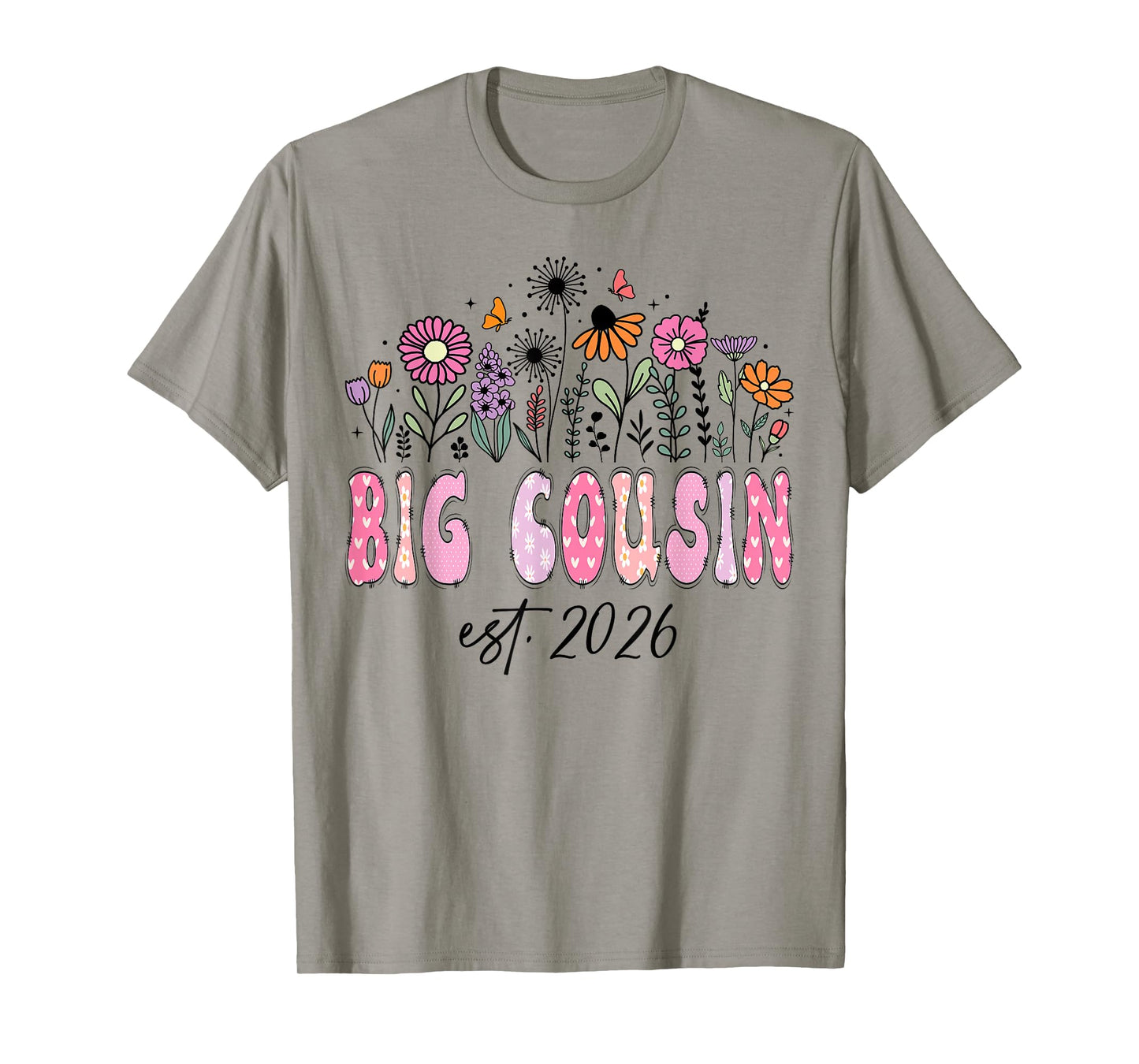 Big Cousin Est. 2026 Pink Wildflower Promoted to Big Cousin T-Shirt