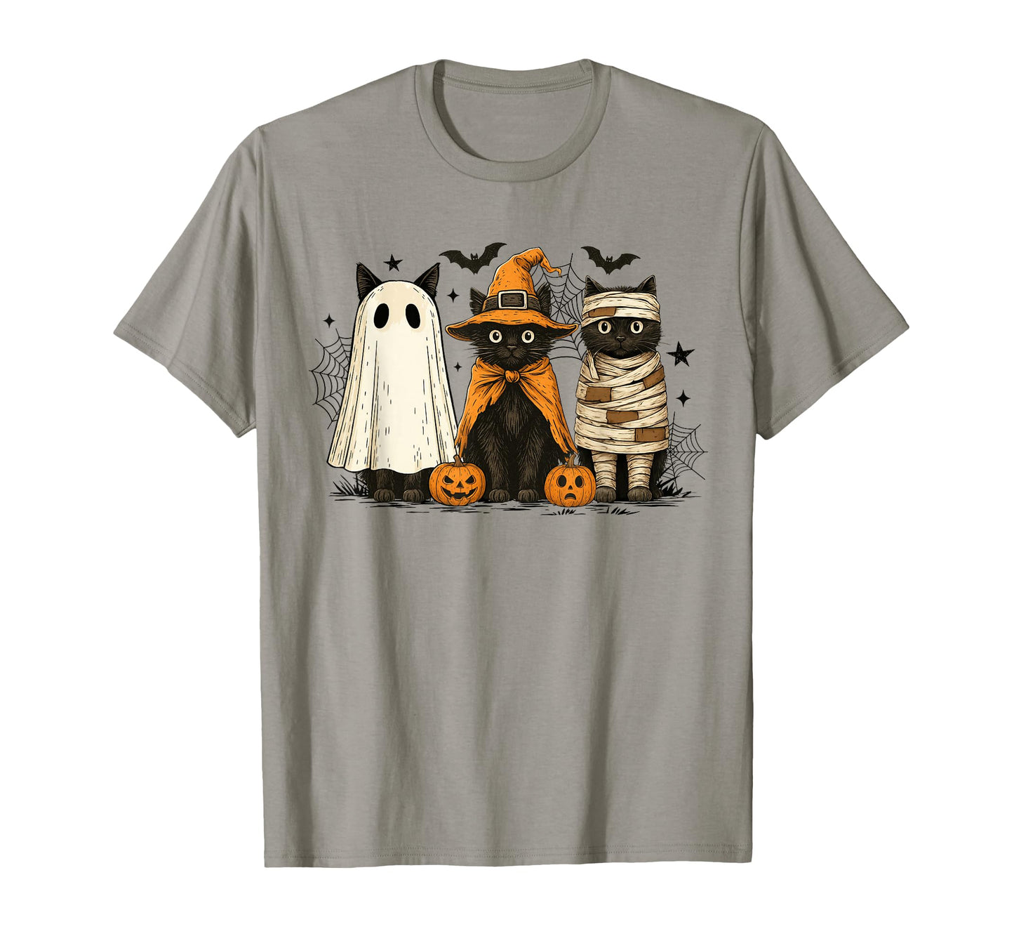Retro Black Cat Witch Scary Halloween Pumpkin Women Men Kids T-Shirt