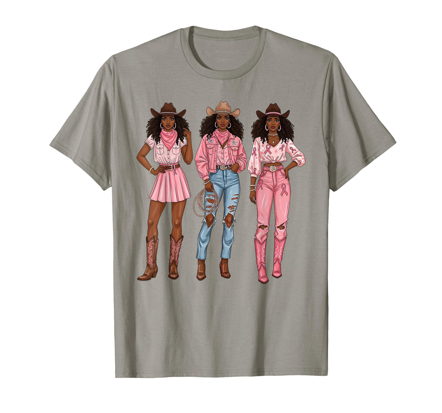 Black Cowgirl Breast Cancer Awareness Pink Ribbon Western T-Shirt
