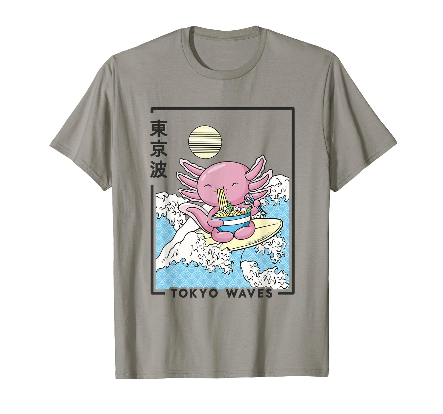 Axolotl Eating Ramen Japanese Waves Kids Kawaii Aesthetic T-Shirt