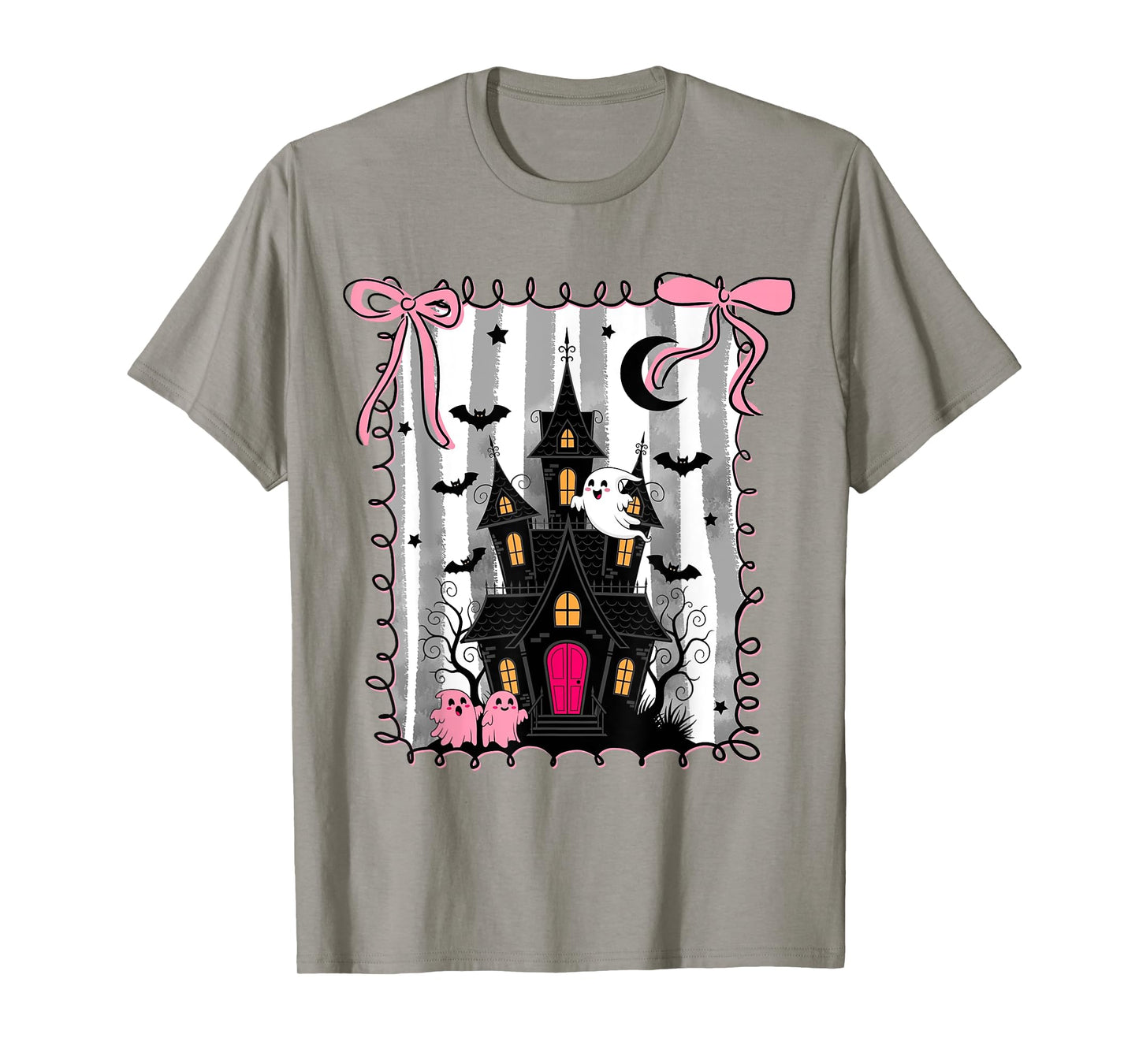 Scary Halloween House Coquette Bow Boo Ghost Spooky Season T-Shirt