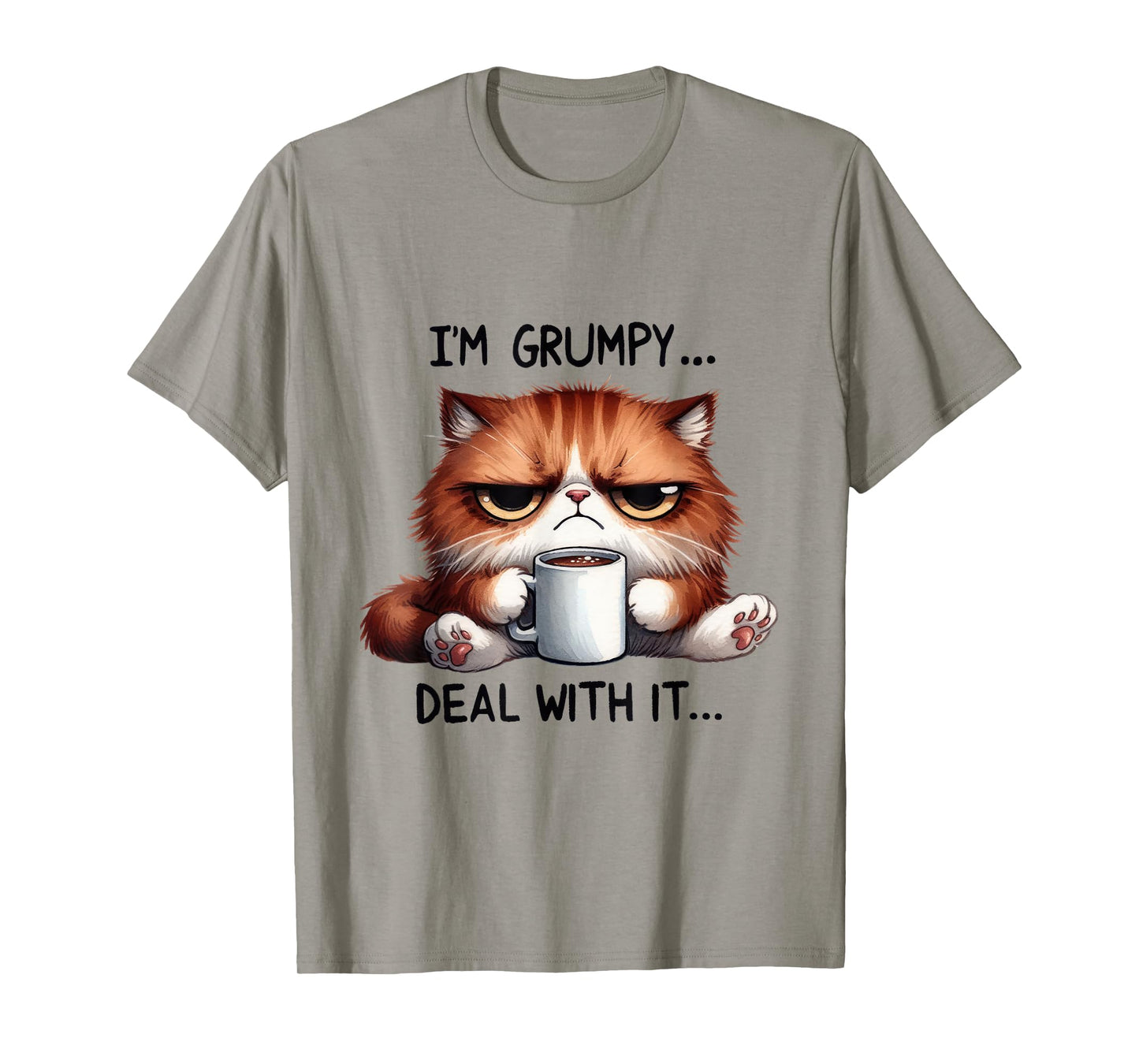 funny cat i'm grumpy deal with it T-Shirt for Men Women Kids