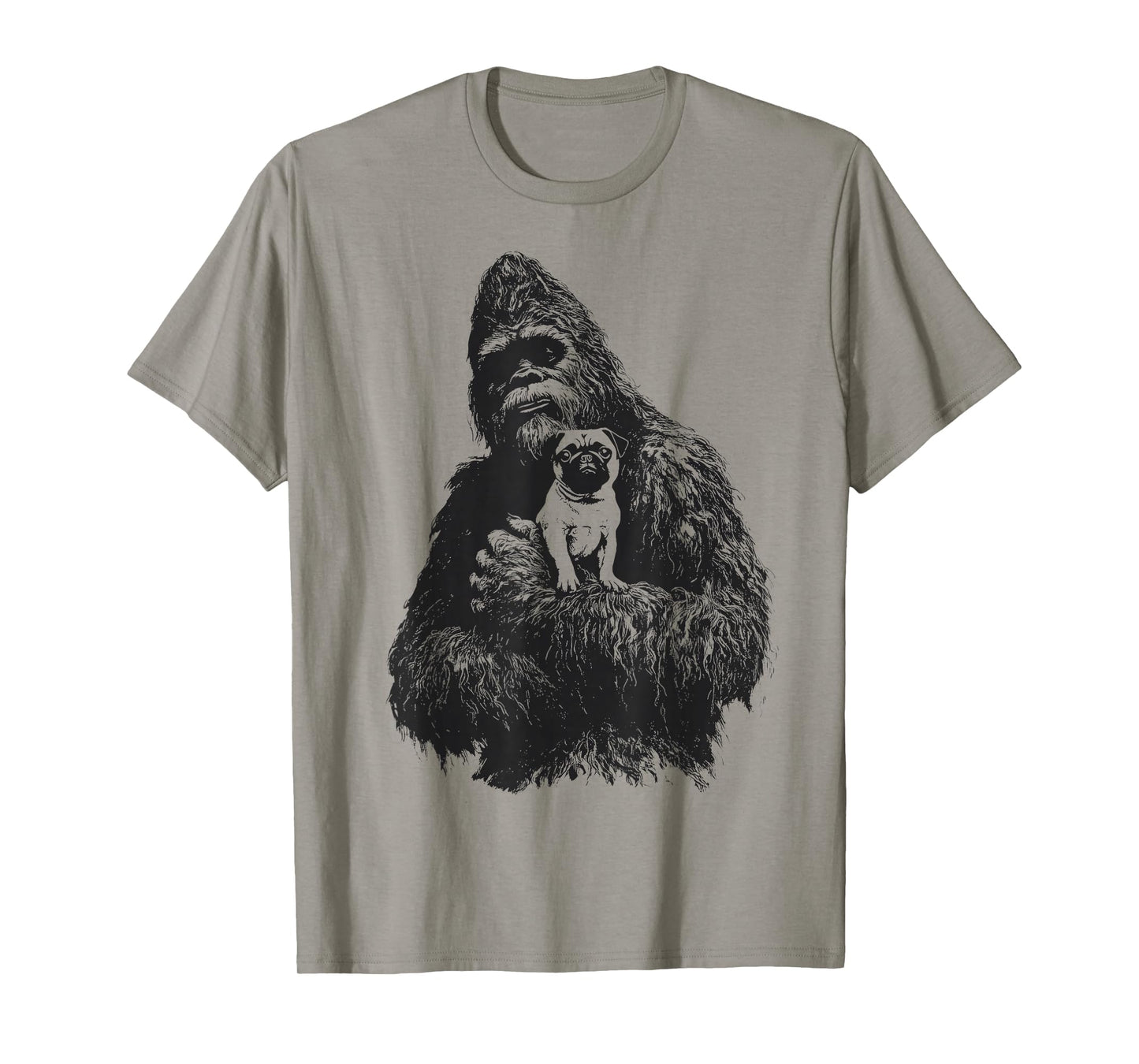 Bigfoot and Pug Sasquatch Dog Lover Funny Cryptid Animal T-Shirt