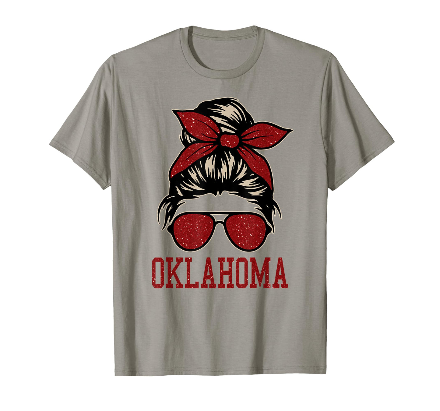 Oklahoma Women Girl Messy Bun Hair. Oklahoma US College Font T-Shirt