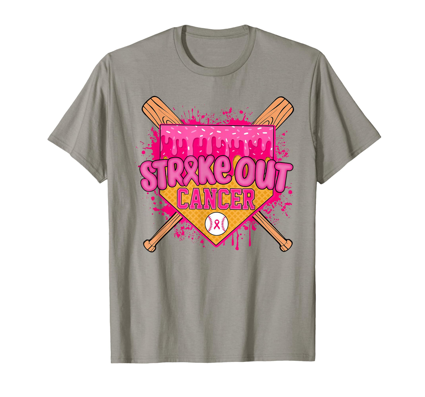 Strike Out Breast Cancer Warrior Baseball Drip Home Plate T-Shirt