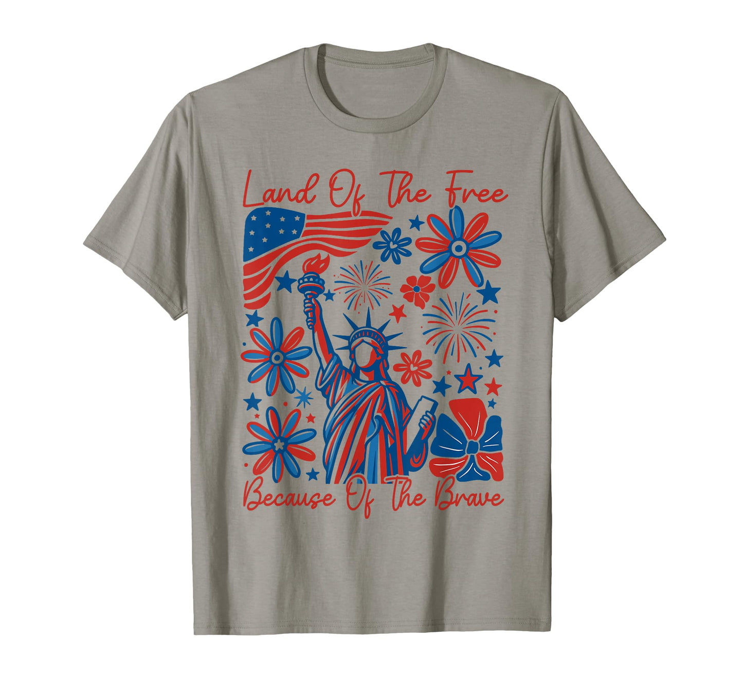 Land Of The Free Because Of The Brave Floral 4th of July USA T-Shirt