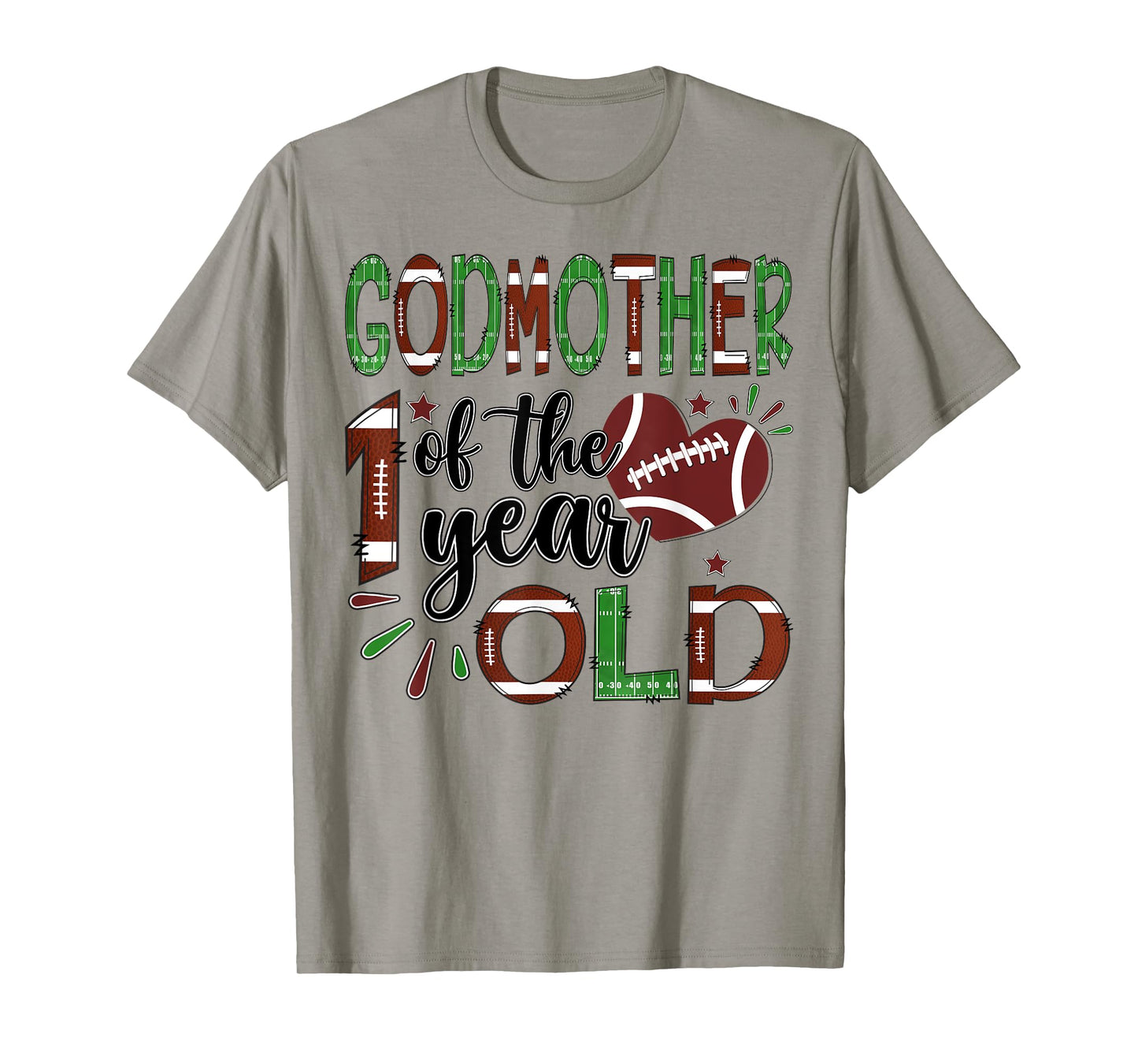 GodMother Of The 1 Year Old Football 1St Year Down Birthday T-Shirt