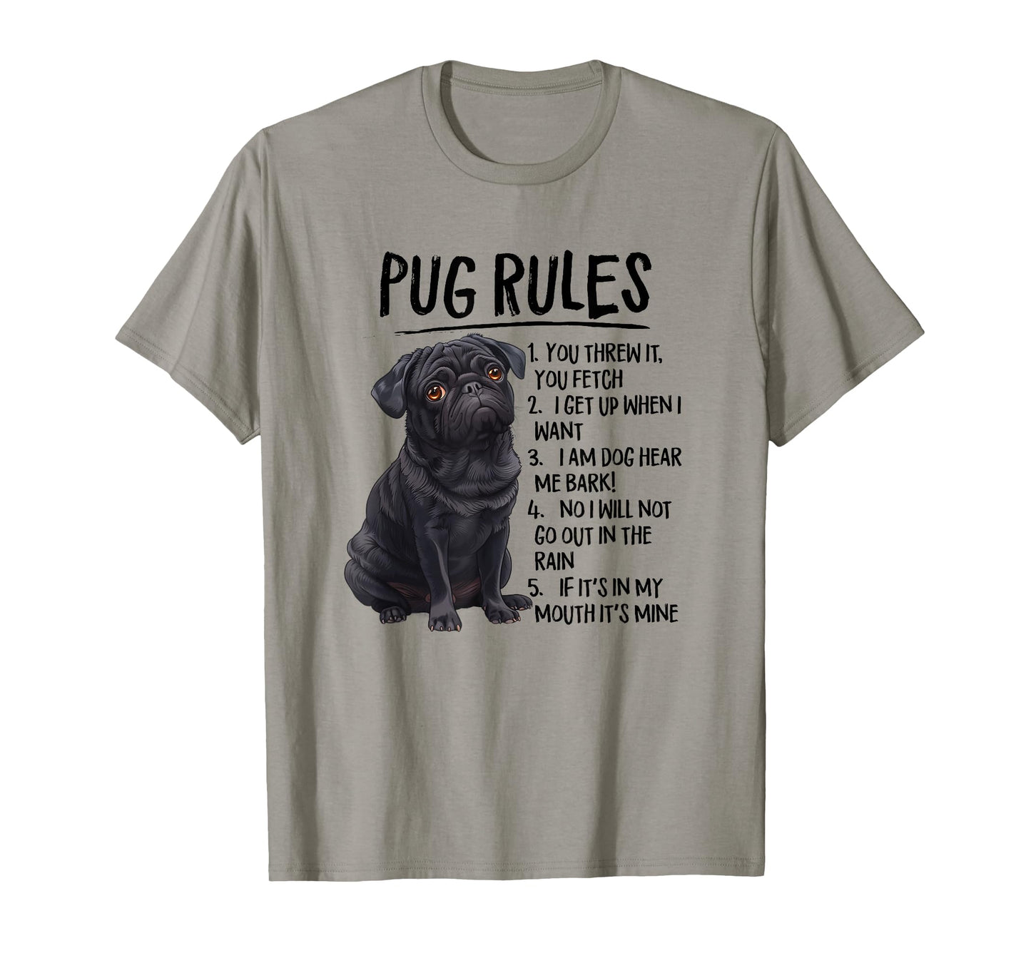 Funny Mens & Womens Rules Black Pug Lover T-Shirt