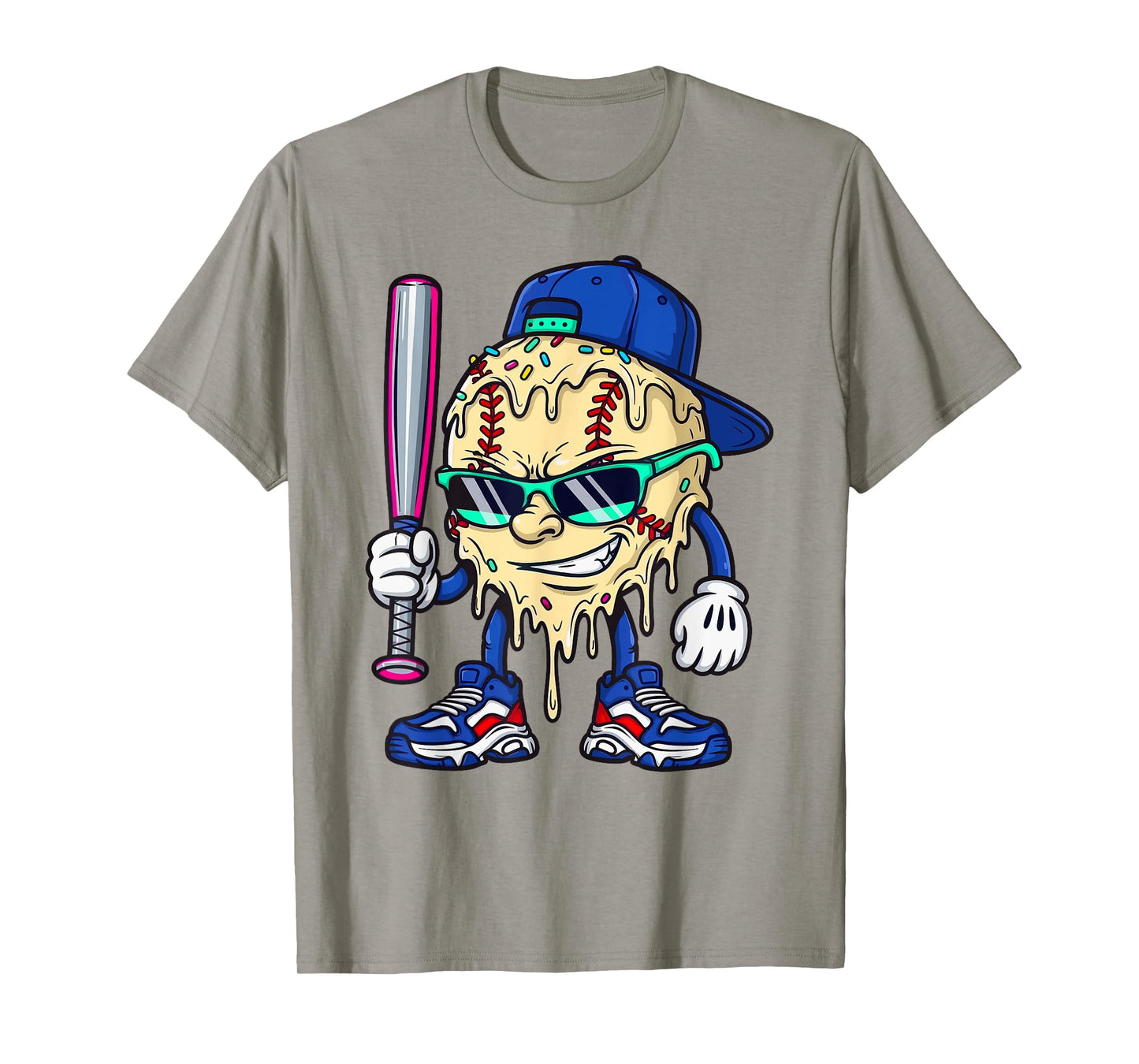 Cool Baseball Ice Cream Drip with Sprinkles Men Boys Kids T-Shirt