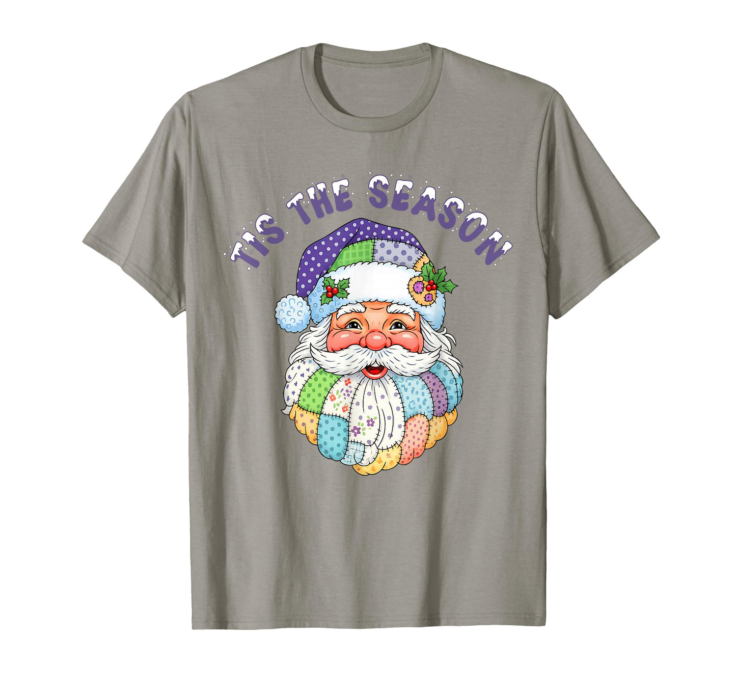 Patchwork Santa Claus Retro Christmas Tis The Season Vintage T-Shirt