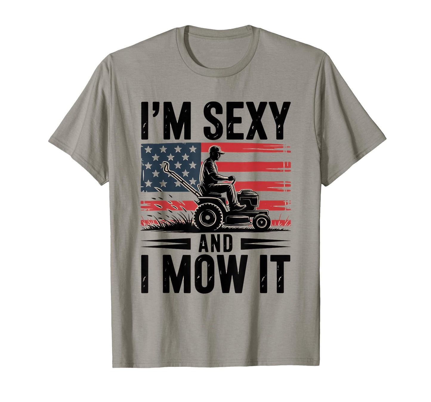 Funny Lawn Care Mowing Dad Silhouette USA Flag Humor T-Shirt