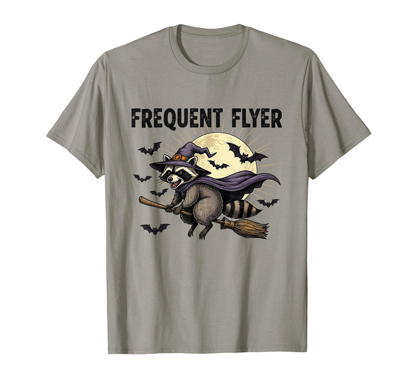 Frequent Flyer Halloween Witch Raccoon Broomstick Funny T-Shirt