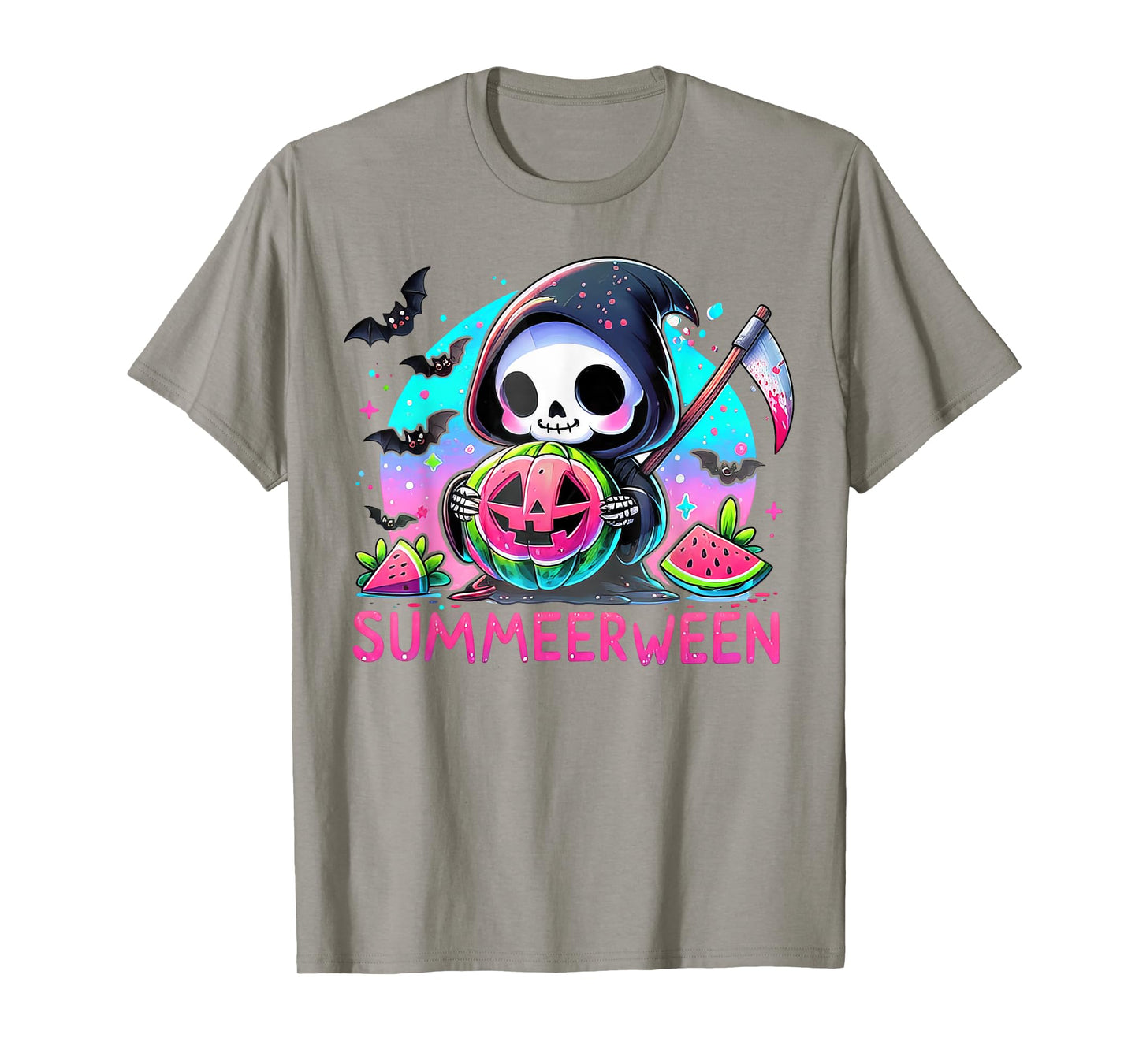 Happy Summerween Grim Reaper Watermelon Summer Halloween T-Shirt